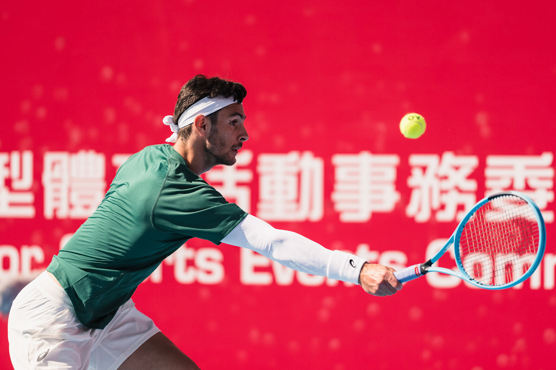 HONG KONG, China - JANUARY 09: Lorenzo Musetti of Italy hits the ball during the Bank of China Hong Kong Tennis Open 2026 (ATP 250) men's single quarter finals match against Coleman Wong of Hong Kong, China at Victoria Park Tennis Centre Court on January 9, 2026 in Hong Kong, China, (Photo by Jack Ng/Alamy Live News)