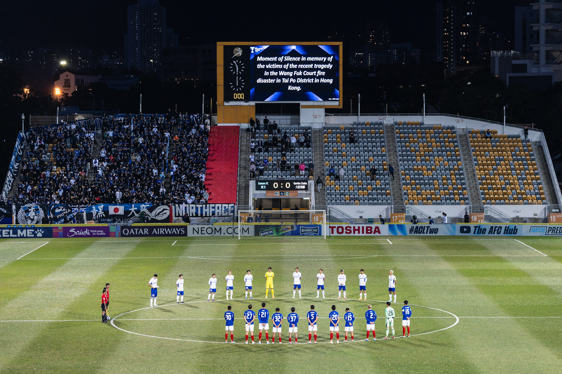 Mong Kok Stadium, HONG KONG, China: the one minute silence to remember the victims of the recent fire disaster in Tai Po, Hong Kong during AFC Champions League TWO - Eastern FC vs Gamba Osaka at Mong Kok Stadium on November 27, 2025 in Hong Kong, China, (Photo by Jack Ng/Alamy Live News)