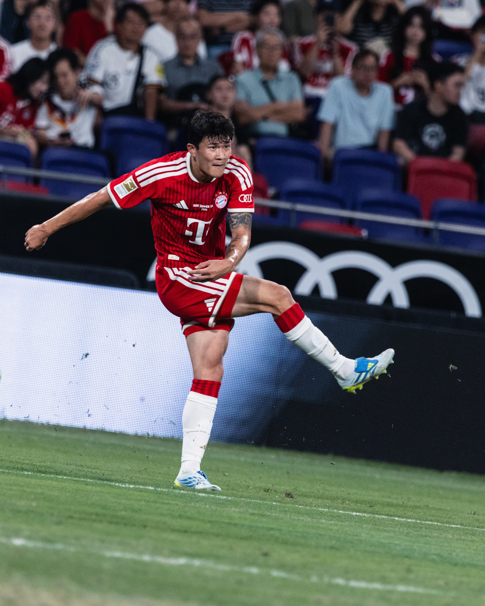 HONG KONG, China - AUGUST 07: Minjae Kim (No. 3) of Bayern Munich in action during 2026 Audi Football Summit - Bayern Munich vs Aston Villa at Kai Tak Stadium on August 7, 2026 in Hong Kong, China, (Photo by Jack Ng/Alamy Live News)