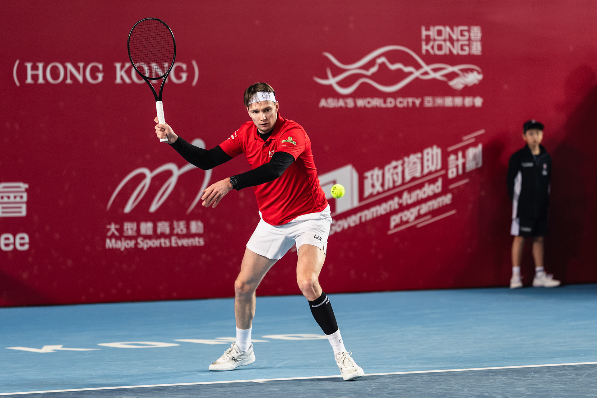 HONG KONG, China - JANUARY 09: Alexander Bublik of Kazakhstan hits the ball during the Bank of China Hong Kong Tennis Open 2026 (ATP 250) men's single quarter finals match against Juncheng Shang of China at Victoria Park Tennis Centre Court on January 9, 2026 in Hong Kong, China, (Photo by Jack Ng/Alamy Live News)