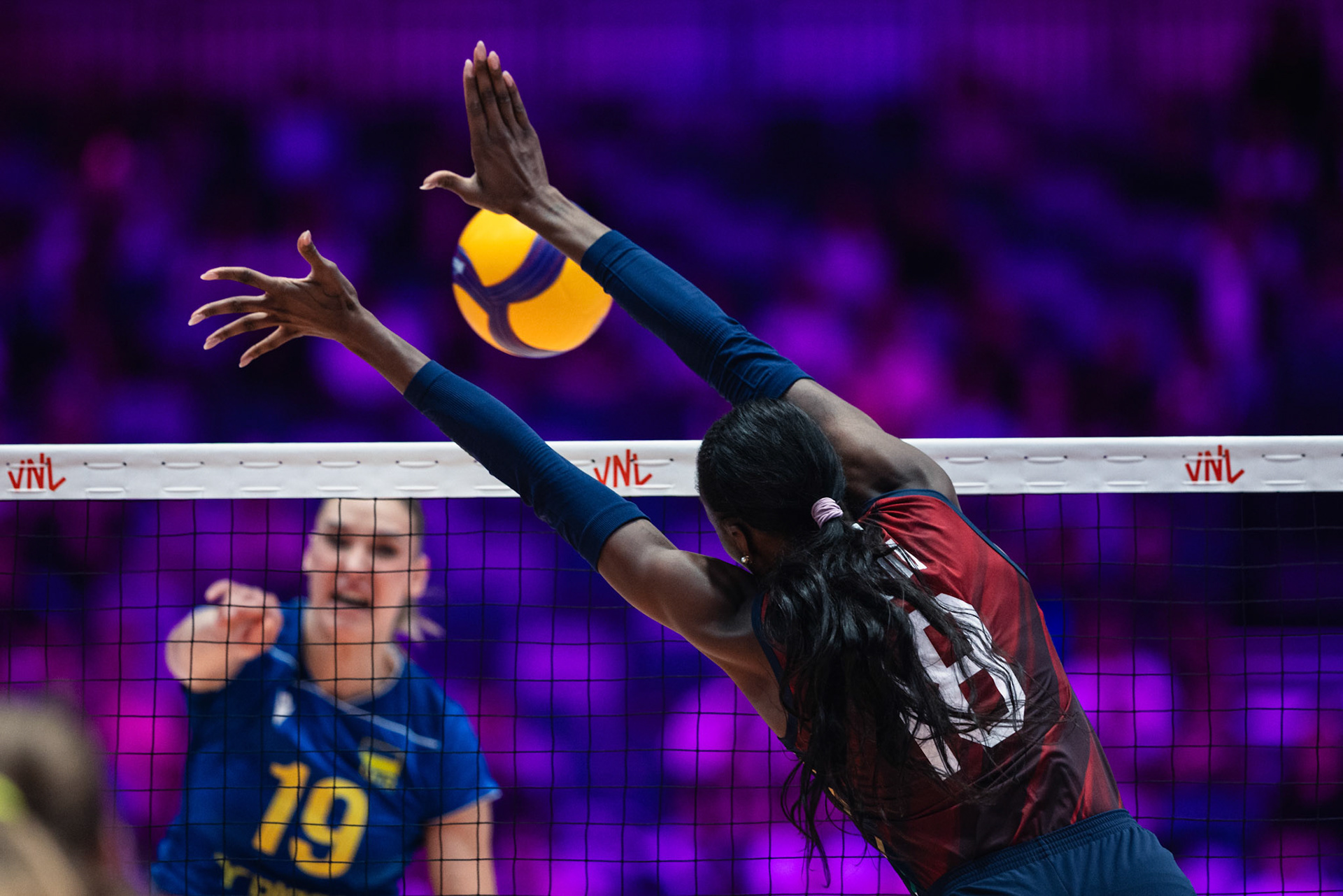 HONG KONG, China - JULY  08: Paola Egonu of Italy blocks an opponent attack during Volleyball Nations League Hong Kong 2026 at Kai Tak Arena on July 8, 2026 in Hong Kong, China, (Photo by Jack Ng/Alamy Live News)
