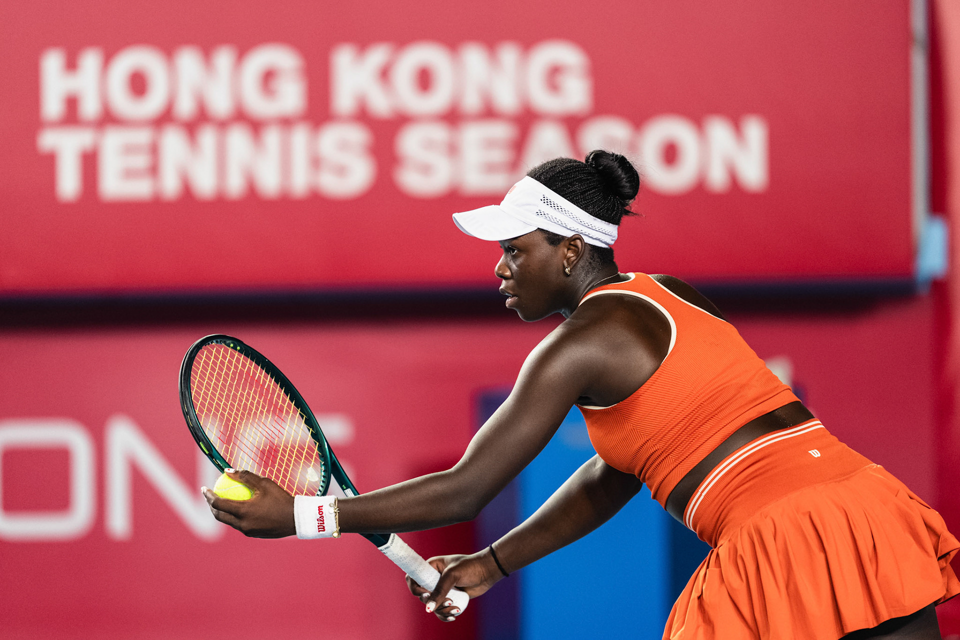 HONG KONG, China - Anna Kalinskaya of Russia play against Victoria Mboko of Canada during WTA 250 - Prudential Hong Kong Tennis Open at Victoria Park Tennis Court on October 31, 2025 in Hong Kong, China, (Photo by Jack Ng/Alamy Live News)