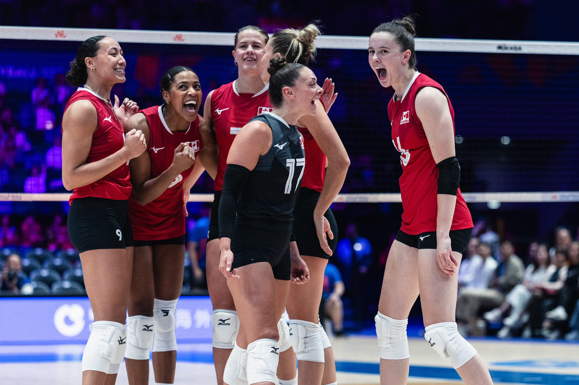 HONG KONG, China - JULY  08: Players of Canada celebrate scoring a point during Volleyball Nations League Hong Kong 2026 at Kai Tak Arena on July 8, 2026 in Hong Kong, China, (Photo by Jack Ng/Alamy Live News)