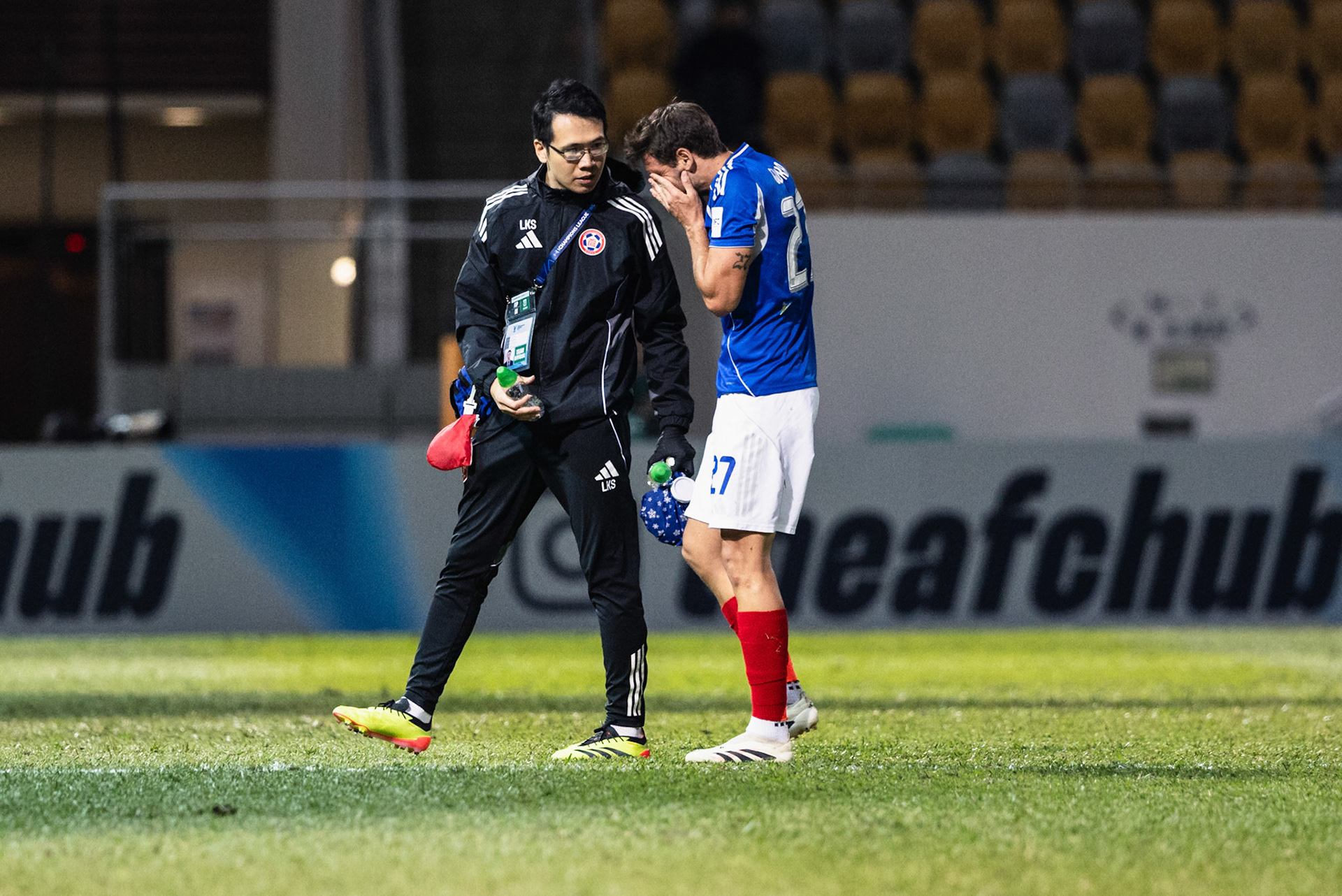 Mong Kok Stadium, HONG KONG, China: Marcos GONDRA KRUG of Eastern FC injured during AFC Champions League TWO - Eastern FC vs Gamba Osaka at Mong Kok Stadium on November 27, 2025 in Hong Kong, China, (Photo by Jack Ng/Alamy Live News)