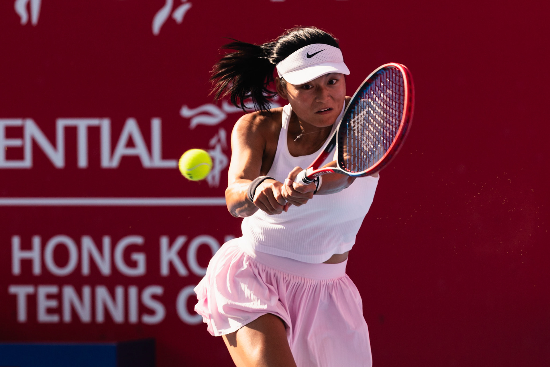 HONG KONG, China - Yafan Wang of China in action during WTA 250 - Prudential Hong Kong Tennis Open at Victoria Park Tennis Court on October 30, 2025 in Hong Kong, China, (Photo by Jack Ng/Alamy Live News)