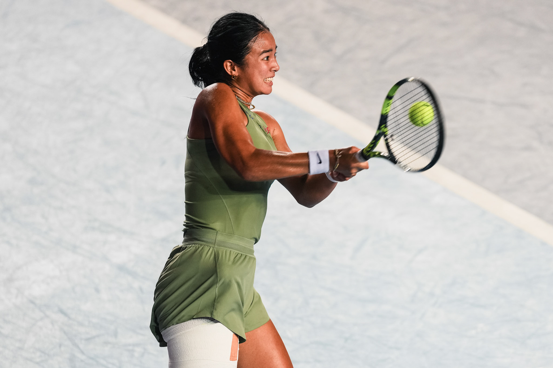 HONG KONG, China - Alexandra Eala of the Philippines vs Victoria Mboko of Canada in action during WTA 250 - Prudential Hong Kong Tennis Open at Victoria Park Tennis Court on October 30, 2025 in Hong Kong, China, (Photo by Jack Ng/Alamy Live News)