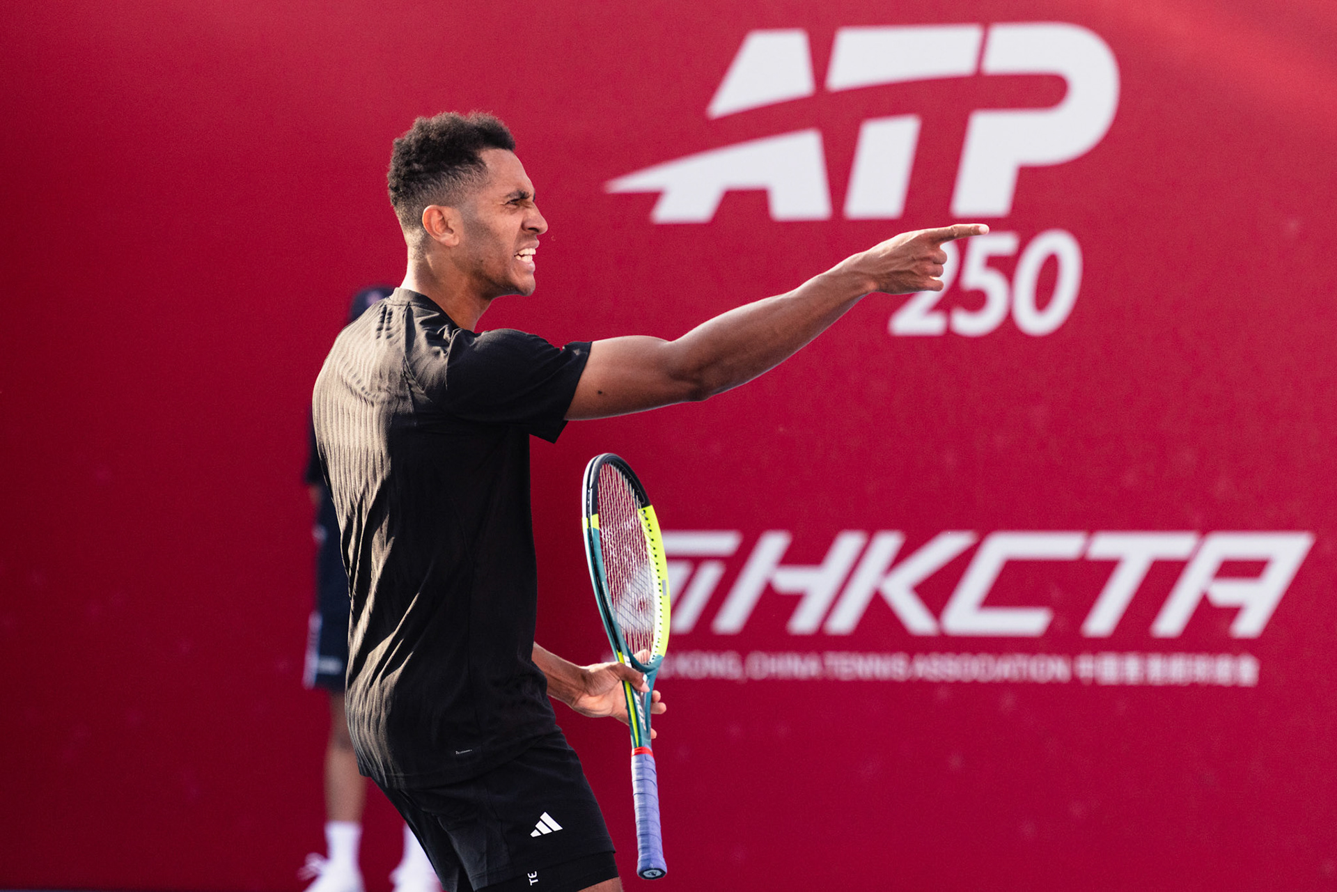 HONG KONG, China - JANUARY 04: Michael Mmoh of the United States celebrates the victory after the Bank of China Hong Kong Tennis Open 2026 (ATP 250) men's single qualifying match against Cristian Garin of Chile at Victoria Park Tennis Centre Court on January 4, 2026 in Hong Kong, China, (Photo by Jack Ng/Alamy Live News)