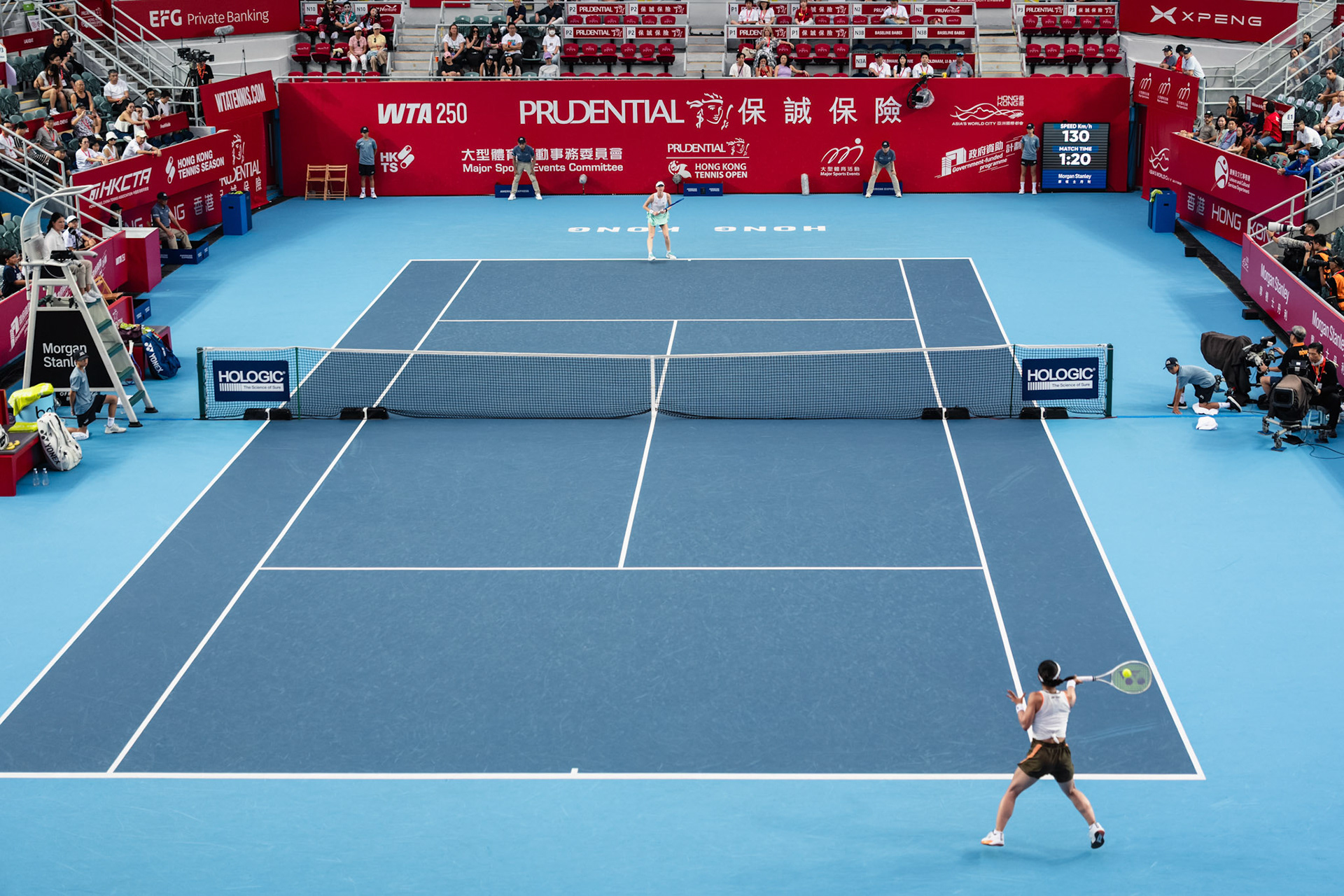HONG KONG, China - Himeno Sakatsume of Japan play against Maya Joint during WTA 250 - Prudential Hong Kong Tennis Open at Victoria Park Tennis Court on October 31, 2025 in Hong Kong, China, (Photo by Jack Ng/Alamy Live News)