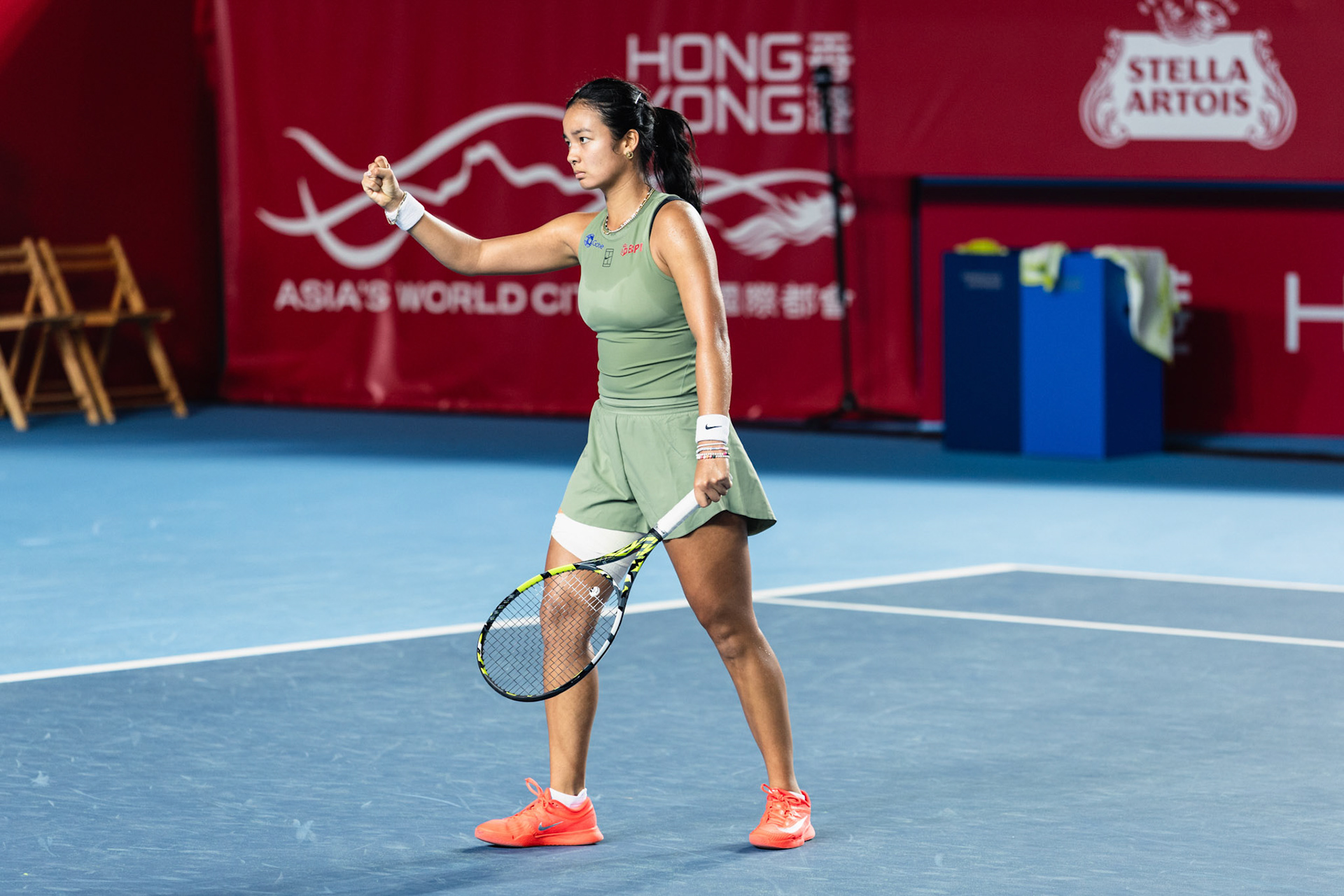 HONG KONG, China - Alexandra Eala of the Philippines vs Victoria Mboko of Canada during WTA 250 - Prudential Hong Kong Tennis Open at Victoria Park Tennis Court on October 30, 2025 in Hong Kong, China, (Photo by Jack Ng/Alamy Live News)
