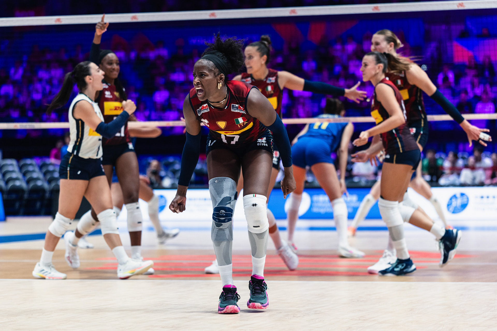HONG KONG, China - JULY  08: Oghosasere Loveth Omoruyi of Italy celebrates scoring a point during Volleyball Nations League Hong Kong 2026 at Kai Tak Arena on July 8, 2026 in Hong Kong, China, (Photo by Jack Ng/Alamy Live News)