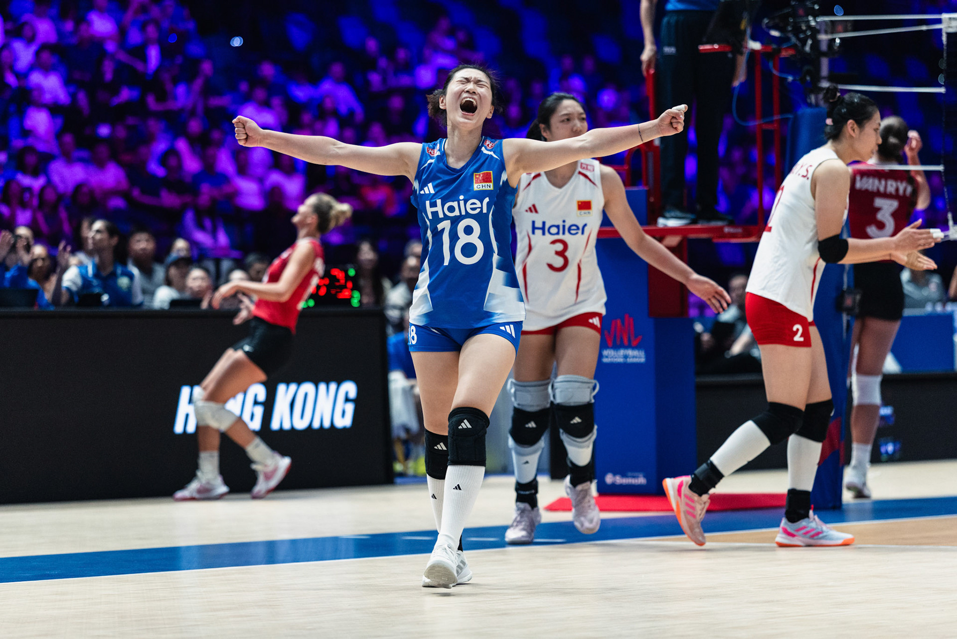 HONG KONG, China - JULY  08: Wang Mengjie of China celebrates scoring a point during Volleyball Nations League Hong Kong 2026 at Kai Tak Arena on July 8, 2026 in Hong Kong, China, (Photo by Jack Ng/Alamy Live News)