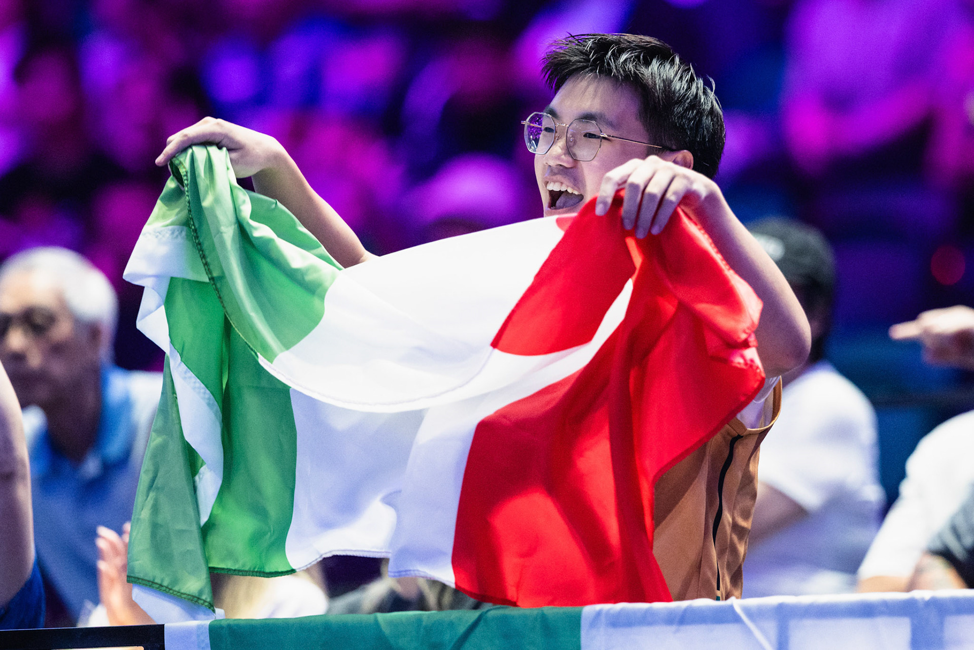 HONG KONG, China - JULY  08: The fans of Italy show his support for the team  during Volleyball Nations League Hong Kong 2026 at Kai Tak Arena on July 8, 2026 in Hong Kong, China, (Photo by Jack Ng/Alamy Live News)