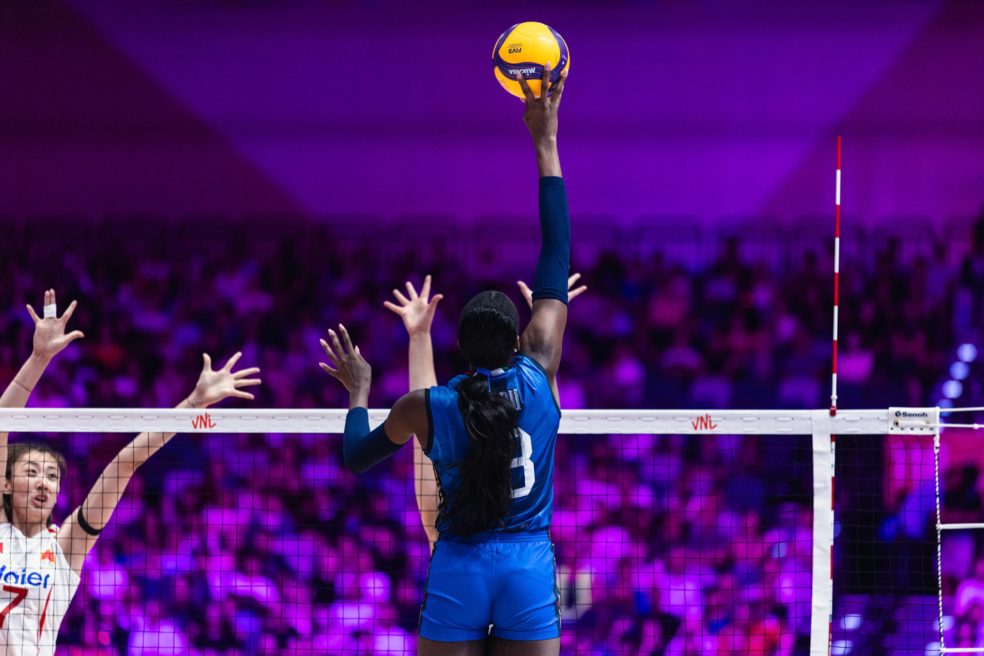 HONG KONG, China - JULY  12: Paola Egonu (No. 18) of Italy hits the ball during Volleyball Nations League Hong Kong 2026 at Kai Tak Arena on July 12, 2026 in Hong Kong, China, (Photo by Jack Ng/Pixel Images Hong Kong)
