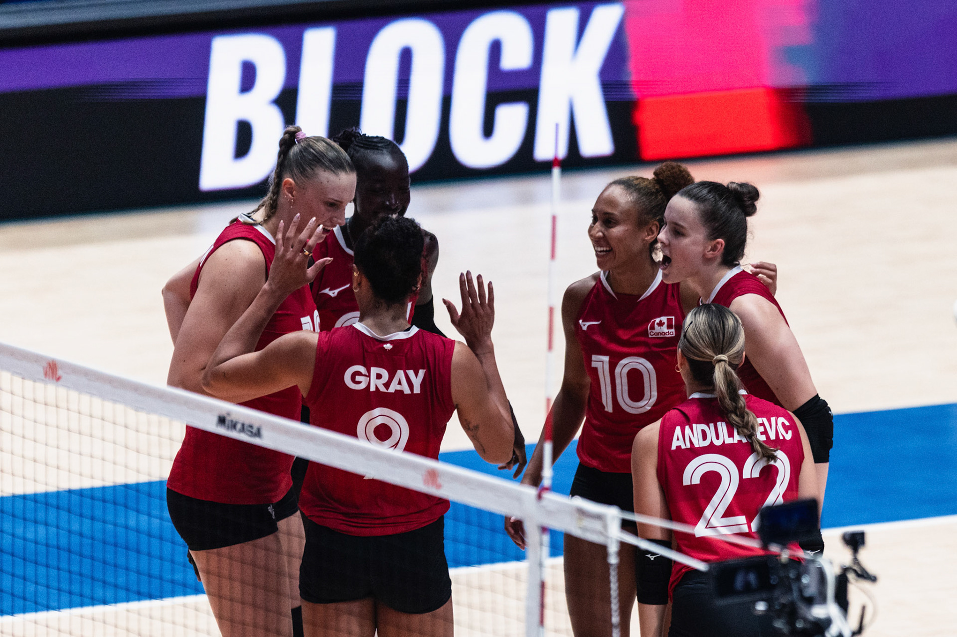 HONG KONG, China - JULY  12: Players of Canada celebrate scoring a point during Volleyball Nations League Hong Kong 2026 at Kai Tak Arena on July 12, 2026 in Hong Kong, China, (Photo by Jack Ng/Pixel Images Hong Kong)