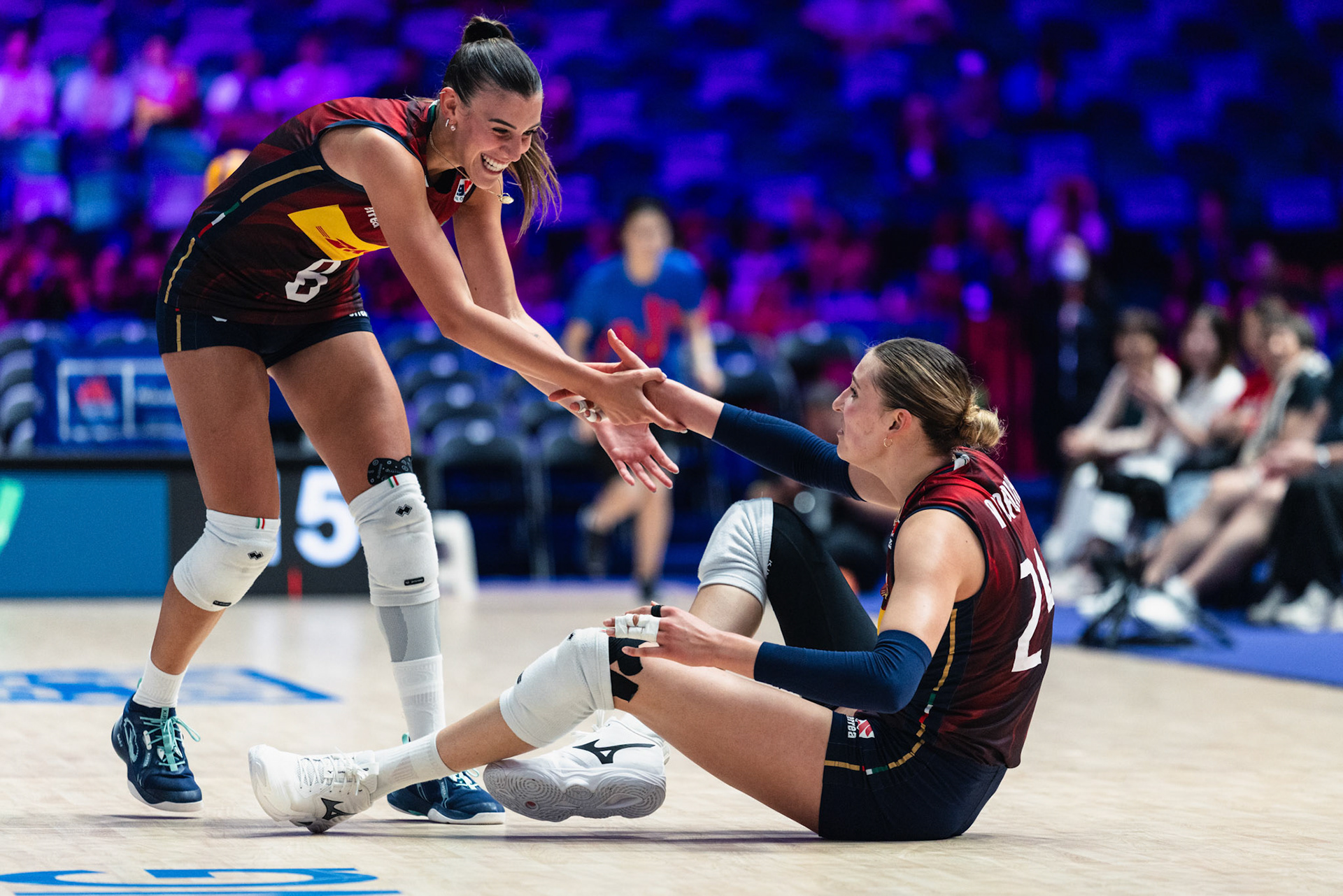HONG KONG, China - JULY  08: Alessia Orro of Italy holds Ekaterina Antropova of Italy hand during Volleyball Nations League Hong Kong 2026 at Kai Tak Arena on July 8, 2026 in Hong Kong, China, (Photo by Jack Ng/Alamy Live News)