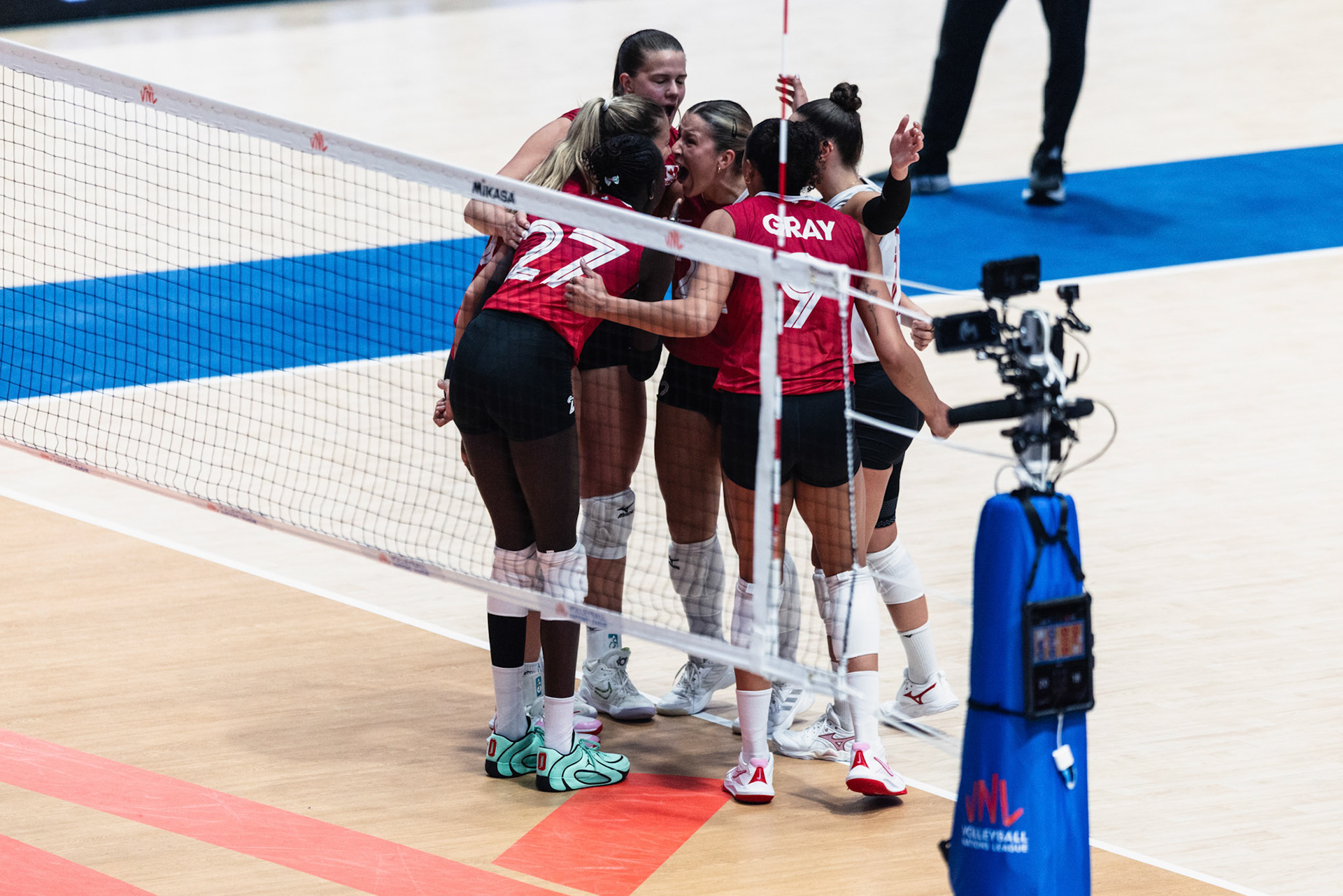 HONG KONG, China - JULY  12: Players of Canada celebrate scoring a point during Volleyball Nations League Hong Kong 2026 at Kai Tak Arena on July 12, 2026 in Hong Kong, China, (Photo by Jack Ng/Pixel Images Hong Kong)