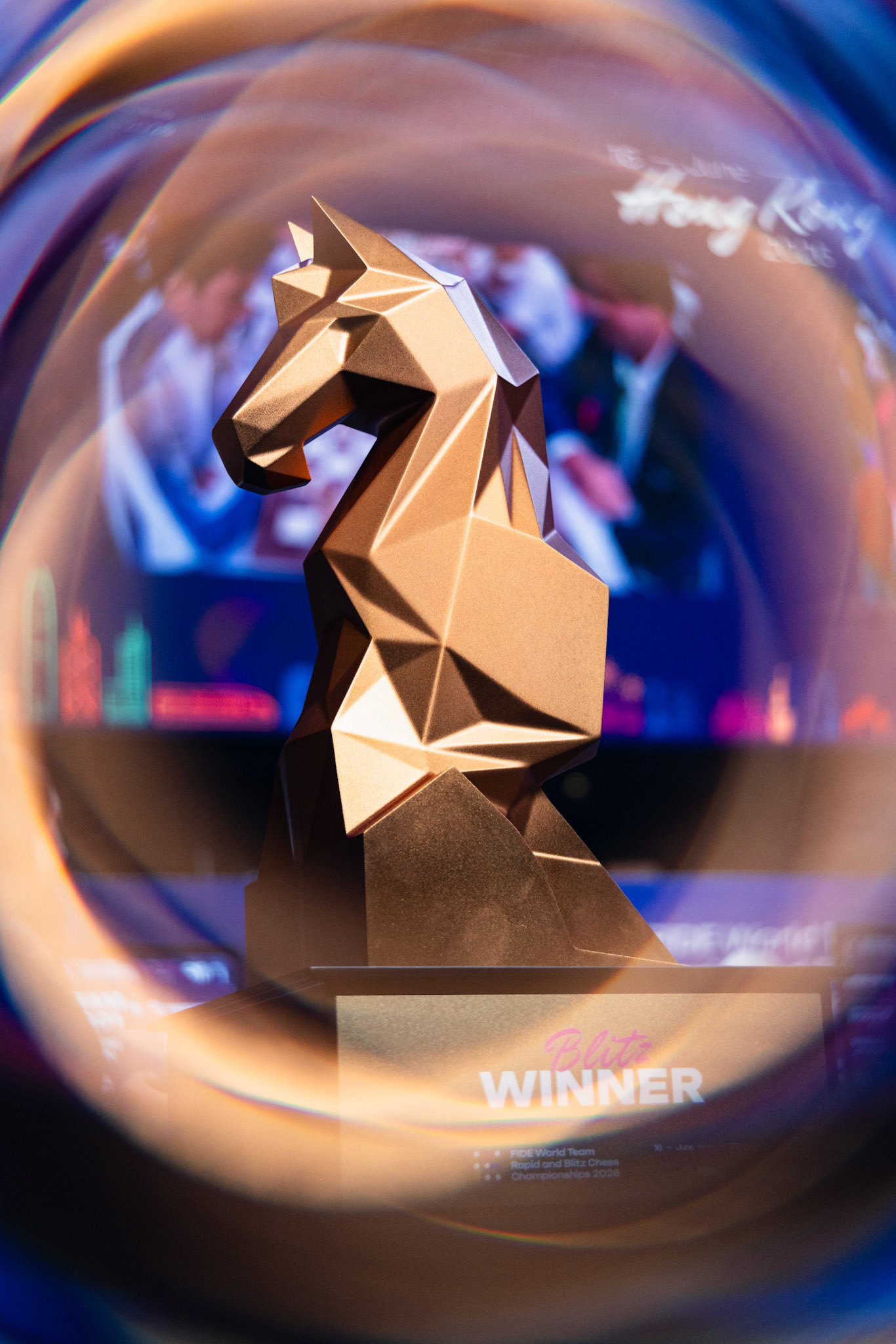 HONG KONG, China - JUNE 21: A detailed look of the trophy of the Blits Winner of the FIDE World Team Rapid and Blitz Chess Championships 2026 at Queen Elizabeth Stadium on June 21, 2026 in Hong Kong, China, (Photo by Jack Ng/Alamy Live News)