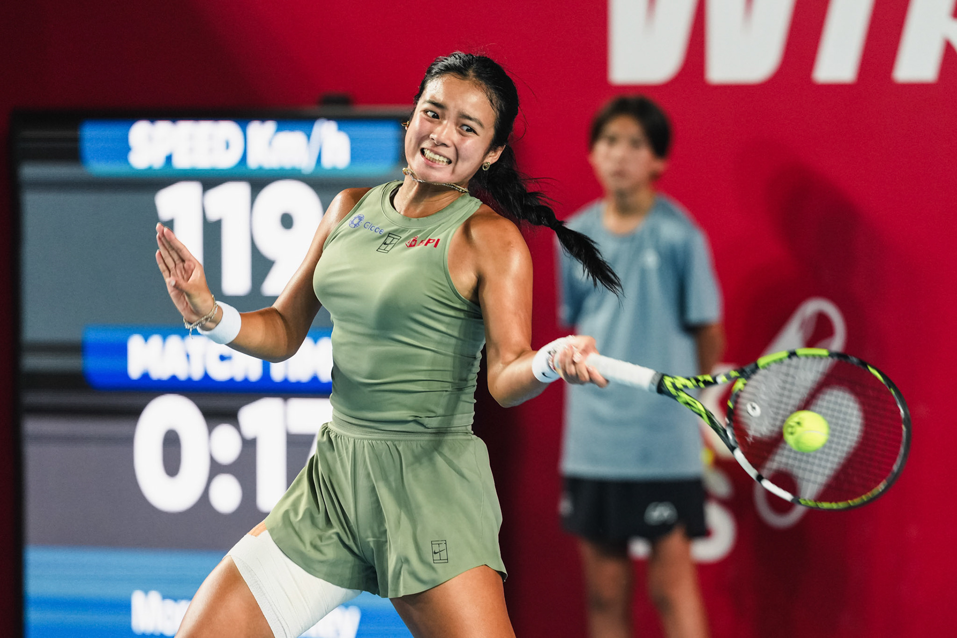 HONG KONG, China - Alexandra Eala of the Philippines vs Victoria Mboko of Canada in action during WTA 250 - Prudential Hong Kong Tennis Open at Victoria Park Tennis Court on October 30, 2025 in Hong Kong, China, (Photo by Jack Ng/Alamy Live News)