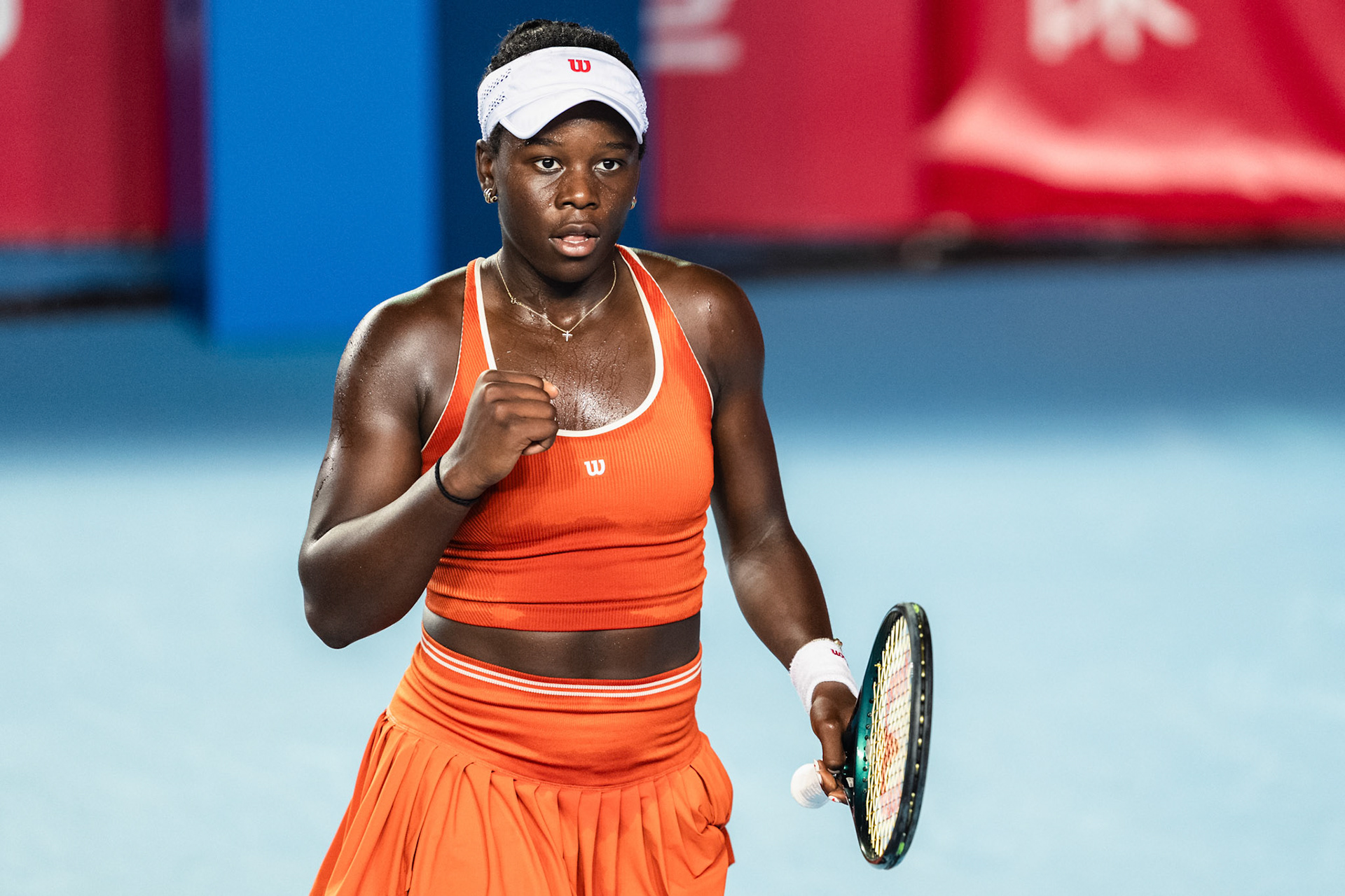 HONG KONG, China - Anna Kalinskaya of Russia play against Victoria Mboko of Canada during WTA 250 - Prudential Hong Kong Tennis Open at Victoria Park Tennis Court on October 31, 2025 in Hong Kong, China, (Photo by Jack Ng/Alamy Live News)