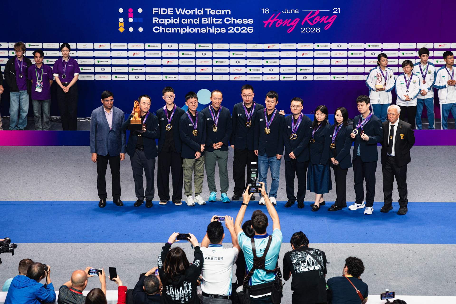 HONG KONG, China - JUNE 21: Dragon Chilling won the trophy of Blitz group during FIDE World Team Rapid and Blitz Chess Championships 2026 at Queen Elizabeth Stadium on June 21, 2026 in Hong Kong, China, (Photo by Jack Ng/Alamy Live News)
