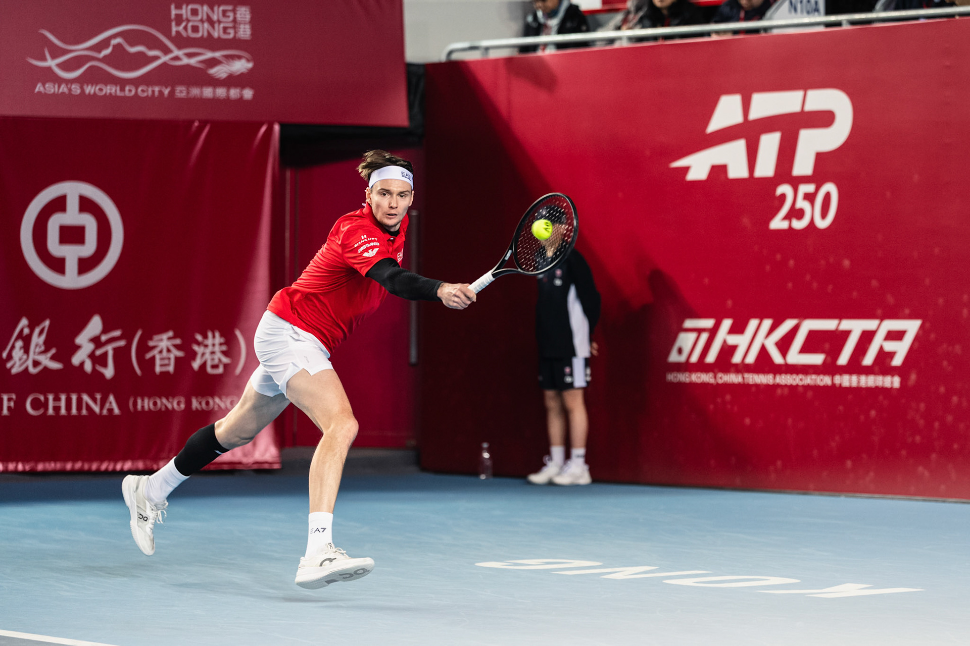 HONG KONG, China - JANUARY 09: Alexander Bublik of Kazakhstan hits the ball during the Bank of China Hong Kong Tennis Open 2026 (ATP 250) men's single quarter finals match against Juncheng Shang of China at Victoria Park Tennis Centre Court on January 9, 2026 in Hong Kong, China, (Photo by Jack Ng/Alamy Live News)