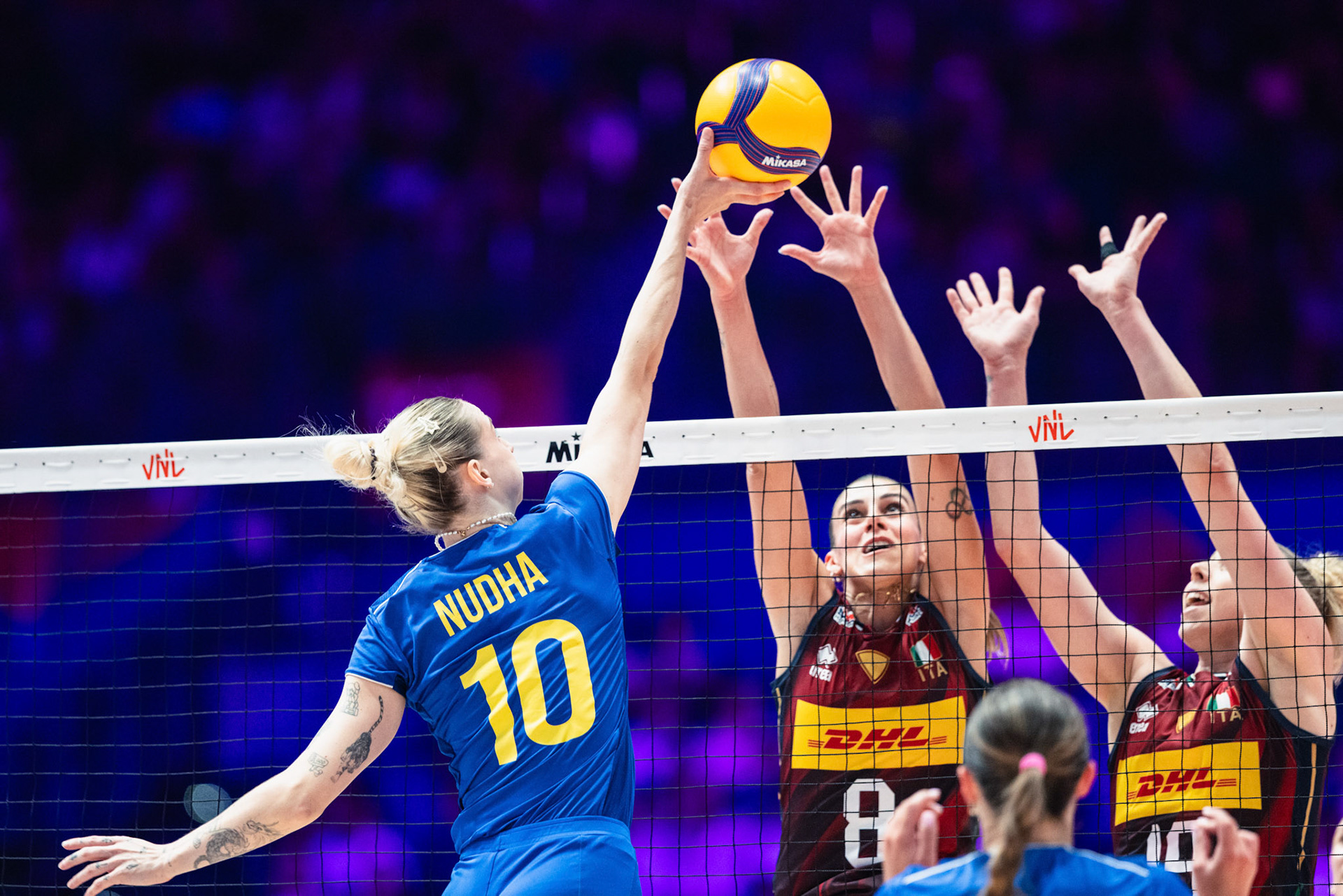 HONG KONG, China - JULY  08: Valeriia Nudha of Ukraine attempts to score a point during Volleyball Nations League Hong Kong 2026 at Kai Tak Arena on July 8, 2026 in Hong Kong, China, (Photo by Jack Ng/Alamy Live News)