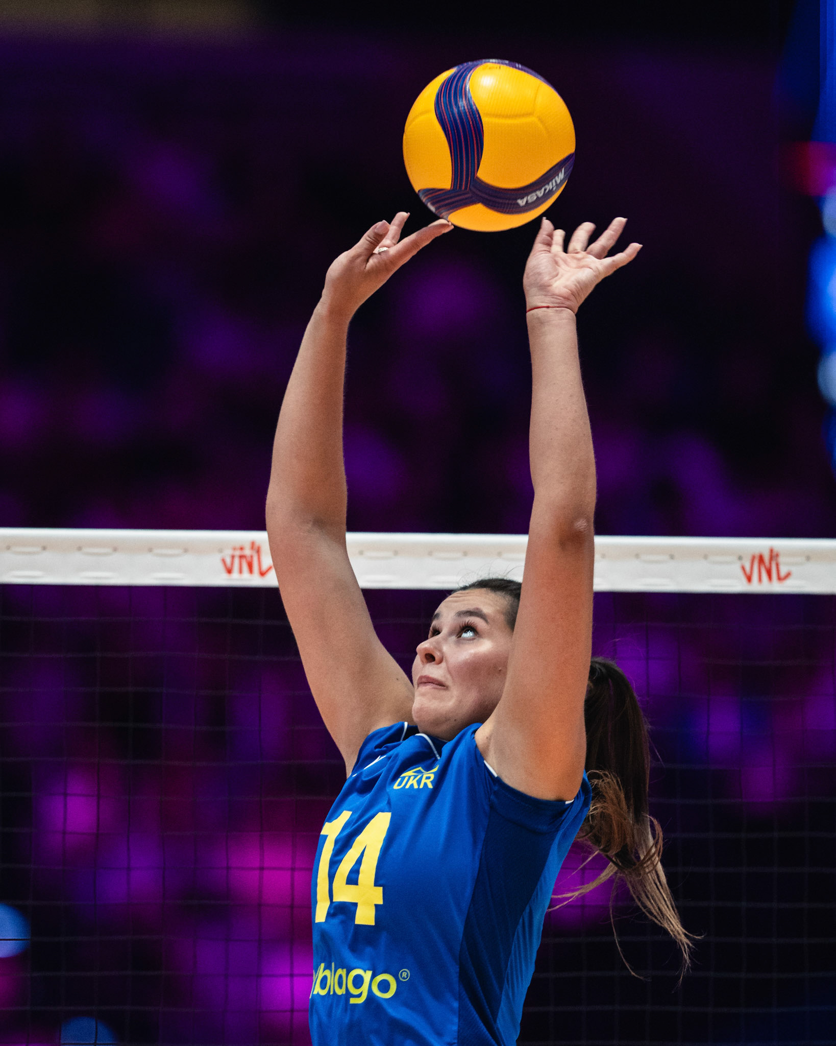 HONG KONG, China - JULY  08: Daria Sharhorodska of Ukraine sets the ball for a teammate during Volleyball Nations League Hong Kong 2026 at Kai Tak Arena on July 8, 2026 in Hong Kong, China, (Photo by Jack Ng/Alamy Live News)