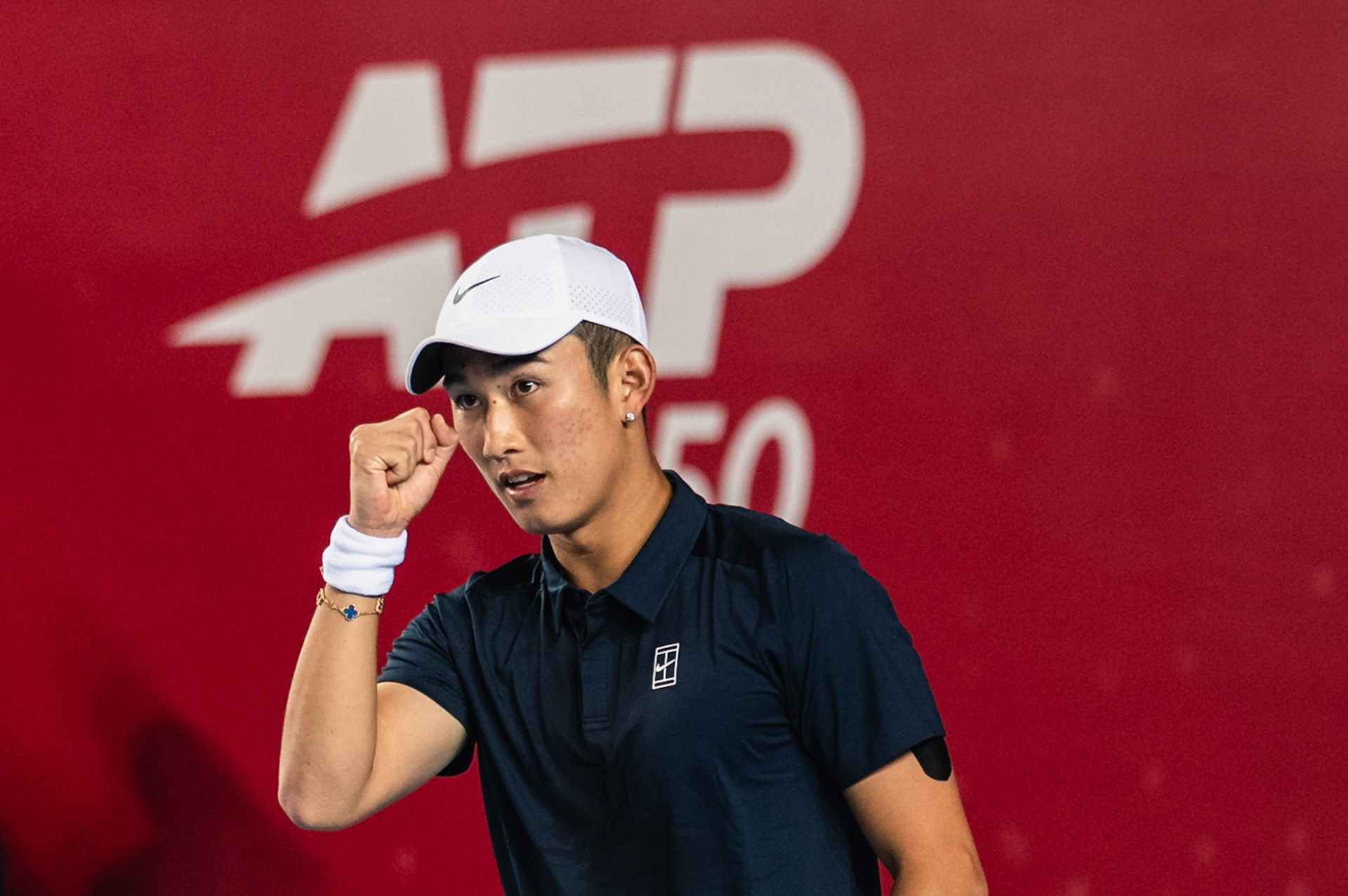 HONG KONG, China - JANUARY 09: Juncheng Shang of China celebrates after winning a point during the Bank of China Hong Kong Tennis Open 2026 (ATP 250) men's single quarter finals match against Alexander Bublik of Kazakhstan at Victoria Park Tennis Centre Court on January 9, 2026 in Hong Kong, China, (Photo by Jack Ng/Alamy Live News)