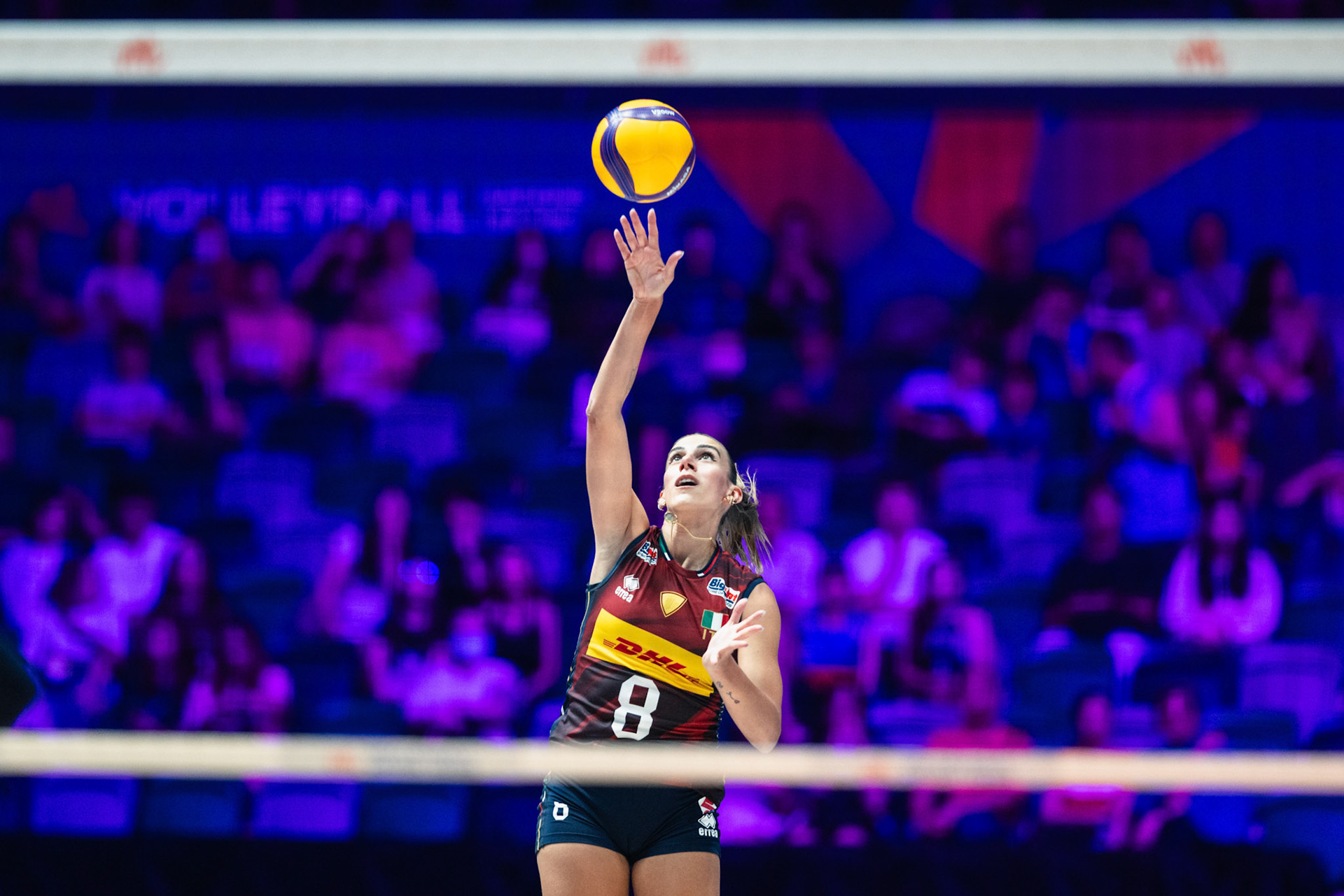 HONG KONG, China - JULY  08:  Alessia Orro of Italy serves the ball to start the rally during Volleyball Nations League Hong Kong 2026 at Kai Tak Arena on July 8, 2026 in Hong Kong, China, (Photo by Jack Ng/Alamy Live News)