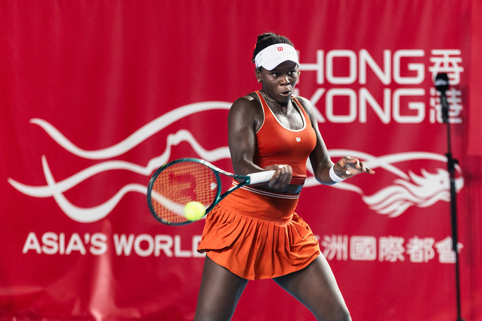 HONG KONG, China - Alexandra Eala of the Philippines vs Victoria Mboko of Canada during WTA 250 - Prudential Hong Kong Tennis Open at Victoria Park Tennis Court on October 30, 2025 in Hong Kong, China, (Photo by Jack Ng/Alamy Live News)