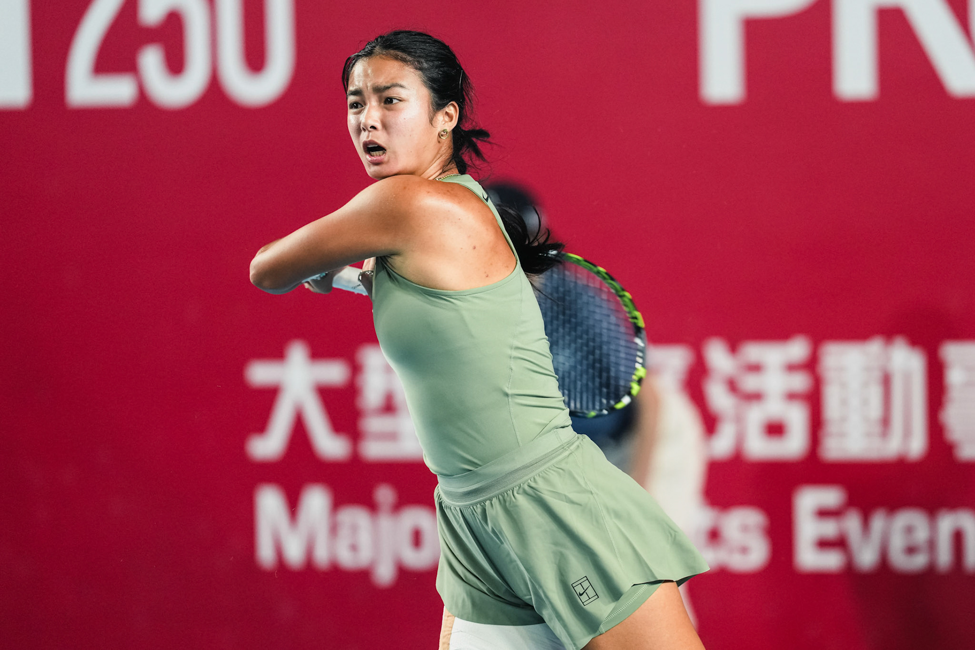 HONG KONG, China - Alexandra Eala of the Philippines vs Victoria Mboko of Canada in action during WTA 250 - Prudential Hong Kong Tennis Open at Victoria Park Tennis Court on October 30, 2025 in Hong Kong, China, (Photo by Jack Ng/Alamy Live News)