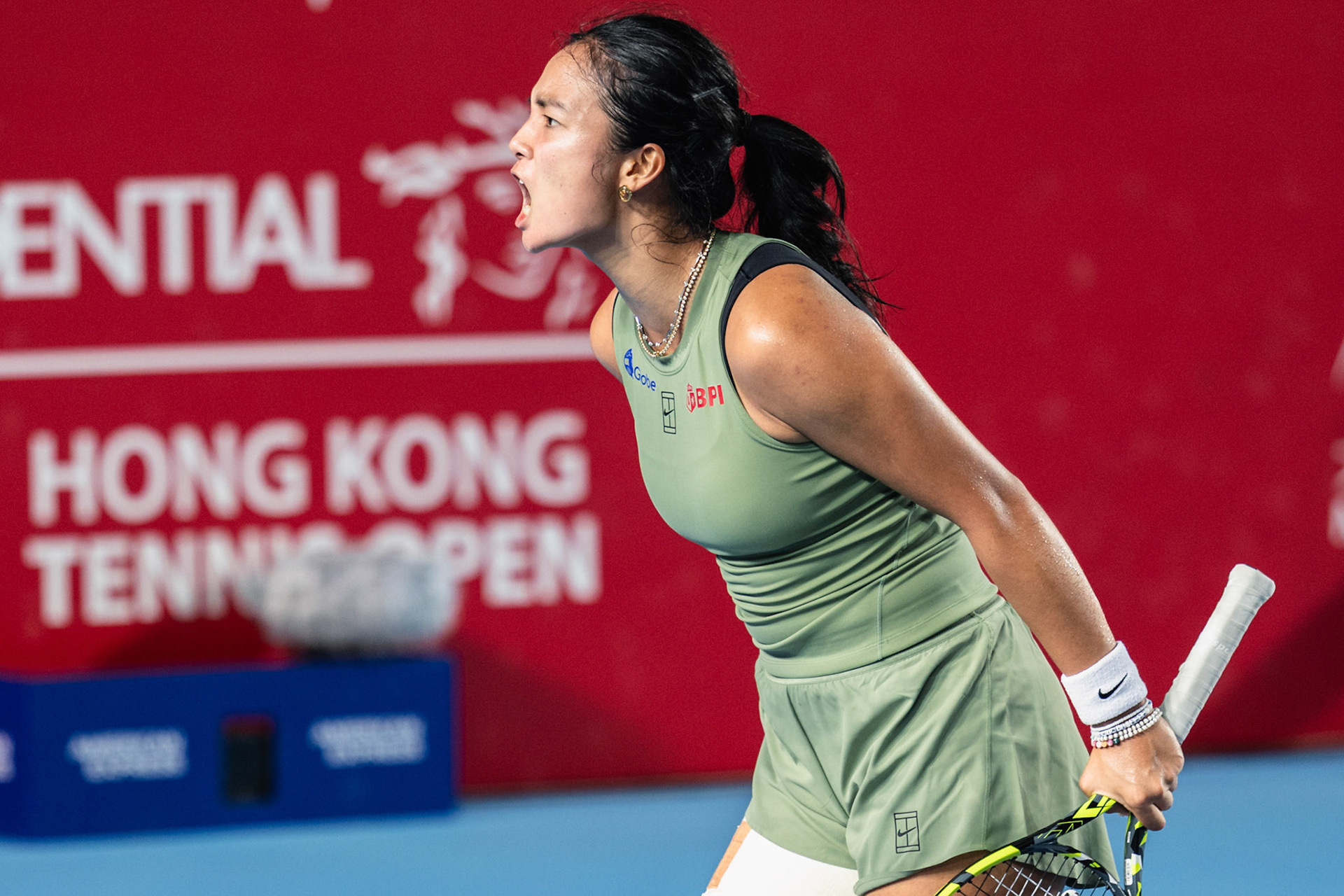 HONG KONG, China - Alexandra Eala of the Philippines vs Victoria Mboko of Canada during WTA 250 - Prudential Hong Kong Tennis Open at Victoria Park Tennis Court on October 30, 2025 in Hong Kong, China, (Photo by Jack Ng/Alamy Live News)