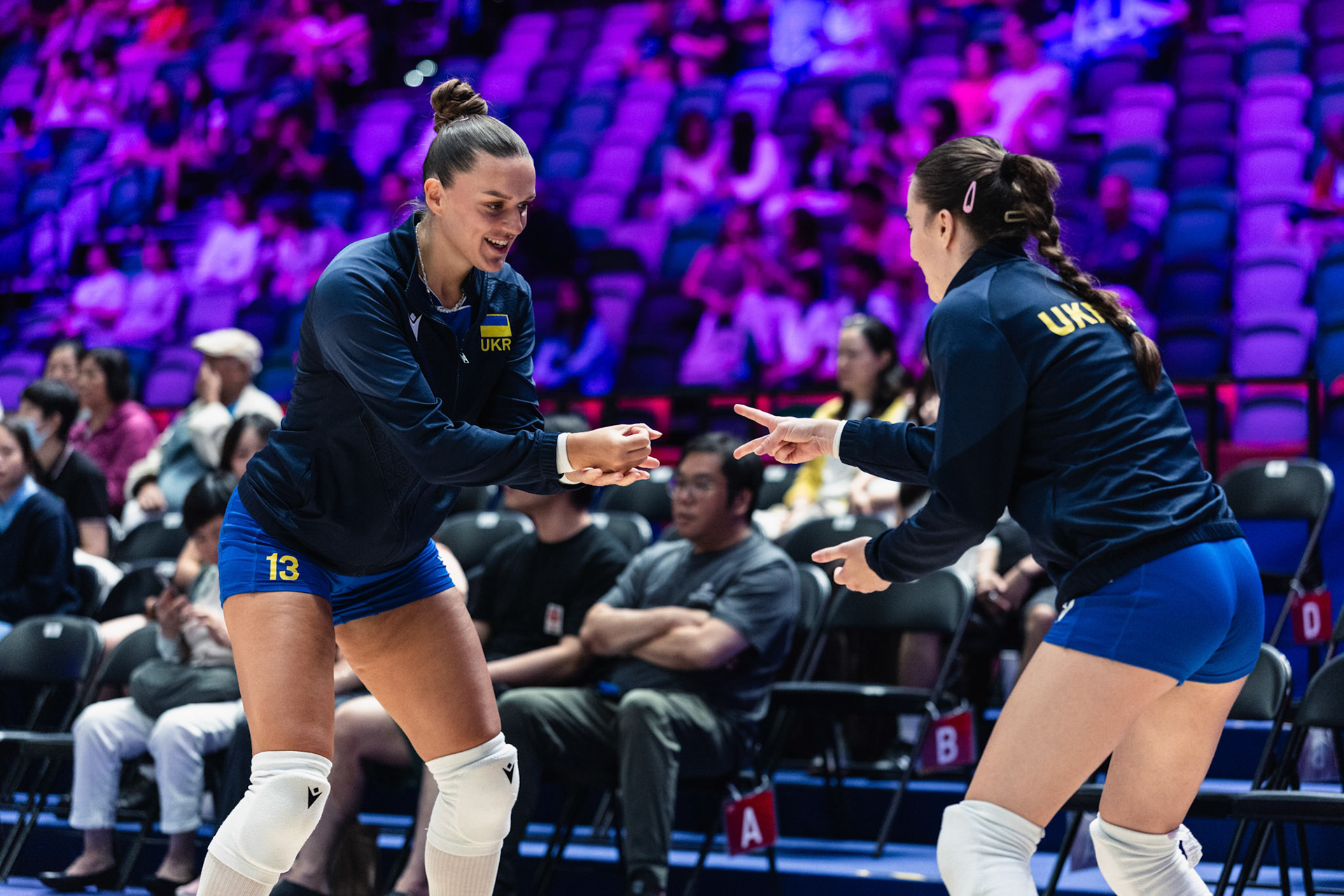 HONG KONG, China - JULY  08: Marta Fedyk of Ukraine warms up with teammate during Volleyball Nations League Hong Kong 2026 at Kai Tak Arena on July 8, 2026 in Hong Kong, China, (Photo by Jack Ng/Alamy Live News)