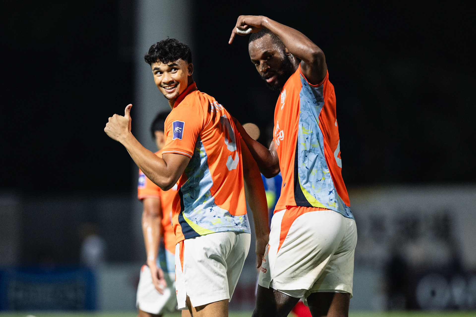 Mong Kok Stadium, HONG KONG, China: Ikhsan Fandi of Ratchaburi FC scores and celebrates with Gabriel Mutombo of Ratchaburi FC, during AFC Champions League TWO - Eastern FC vs Ratchaburi FC at Mong Kok Stadium on November 5, 2025 in Hong Kong, China, (Photo by Jack Ng/Alamy Live News)