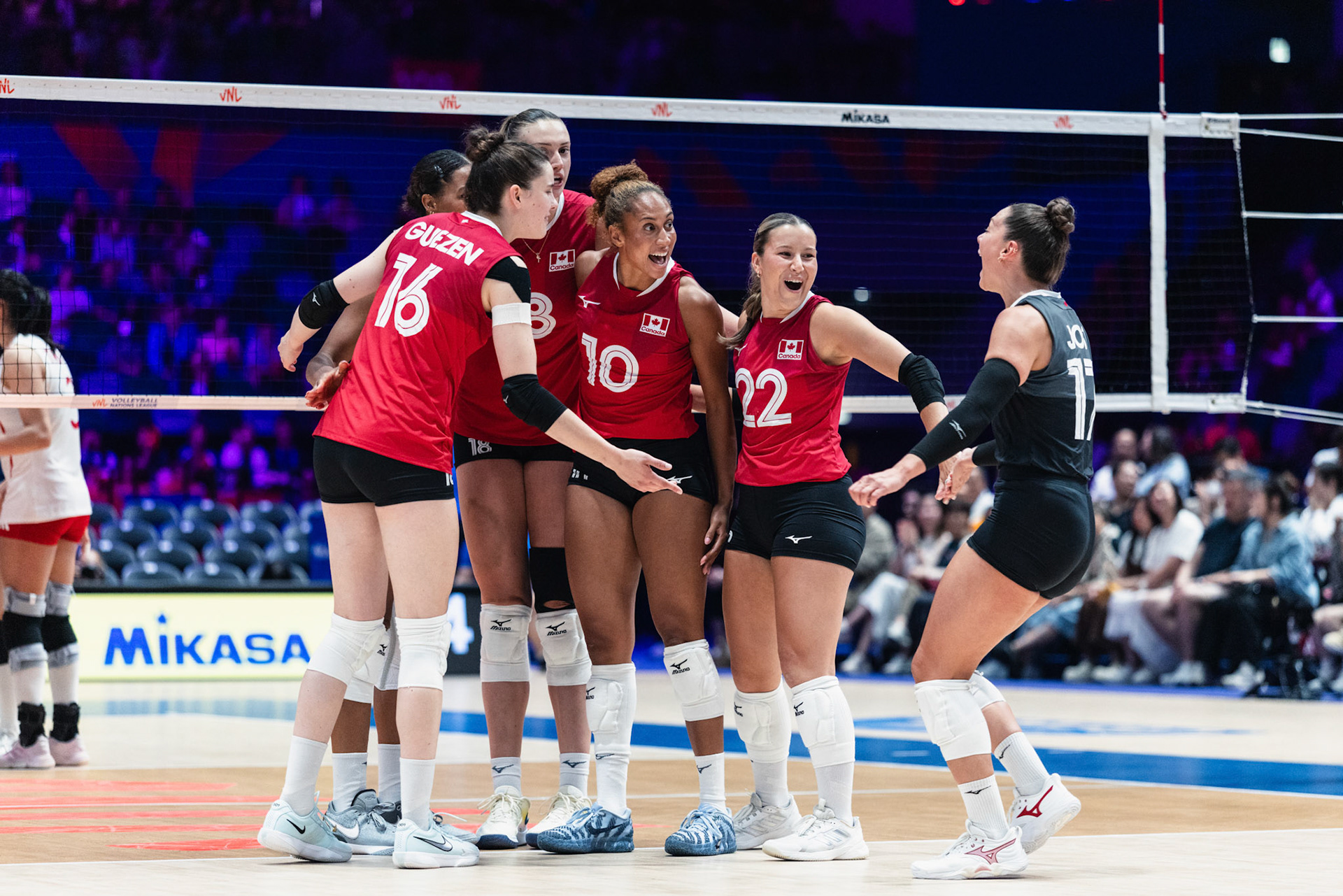 HONG KONG, China - JULY  08: Players of Canada celebrate scoring a point during Volleyball Nations League Hong Kong 2026 at Kai Tak Arena on July 8, 2026 in Hong Kong, China, (Photo by Jack Ng/Alamy Live News)
