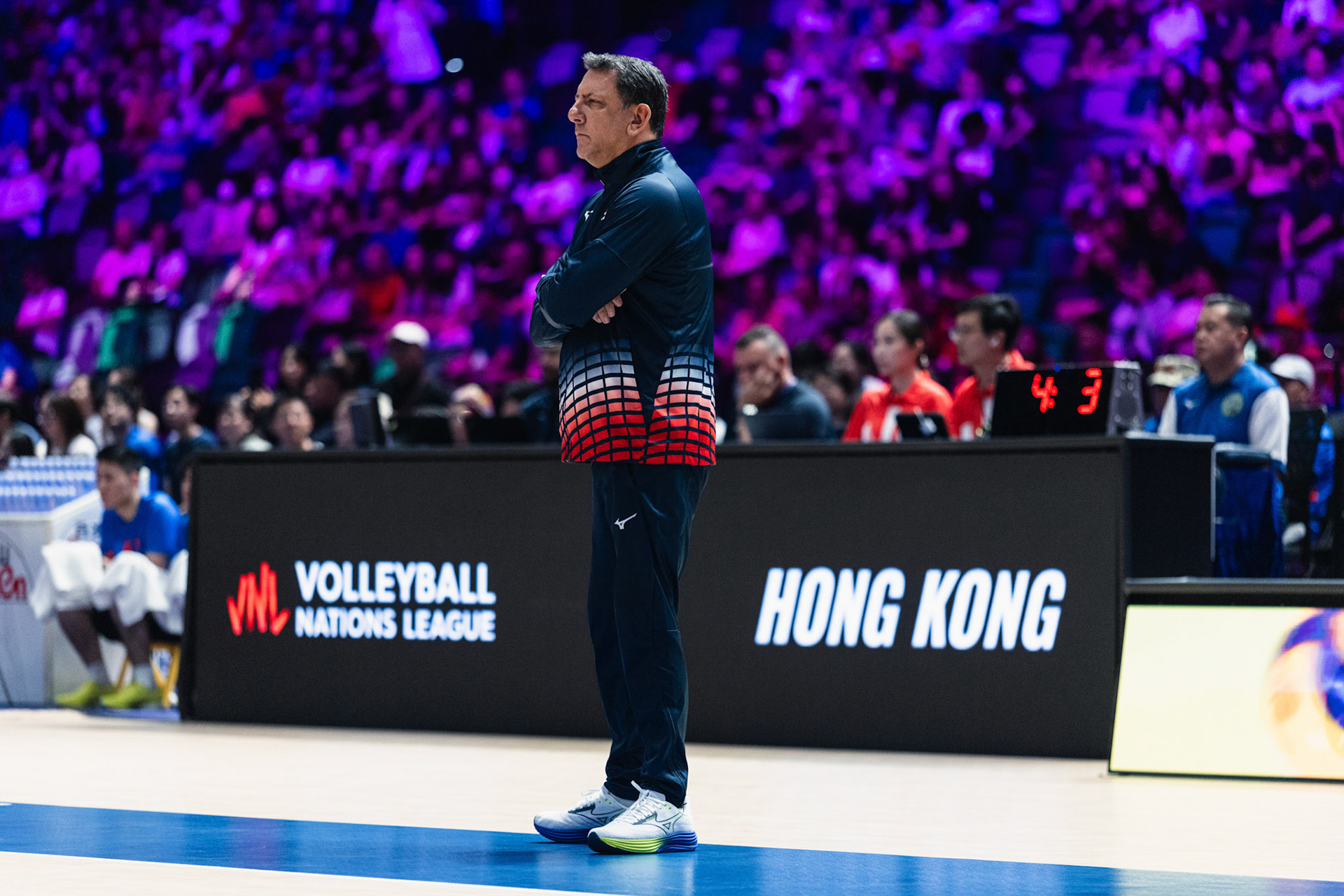 HONG KONG, China - JULY  12: Marcos Kwiek, head coach of Dominican Republic reacts during Volleyball Nations League Hong Kong 2026 at Kai Tak Arena on July 12, 2026 in Hong Kong, China, (Photo by Jack Ng/Pixel Images Hong Kong)