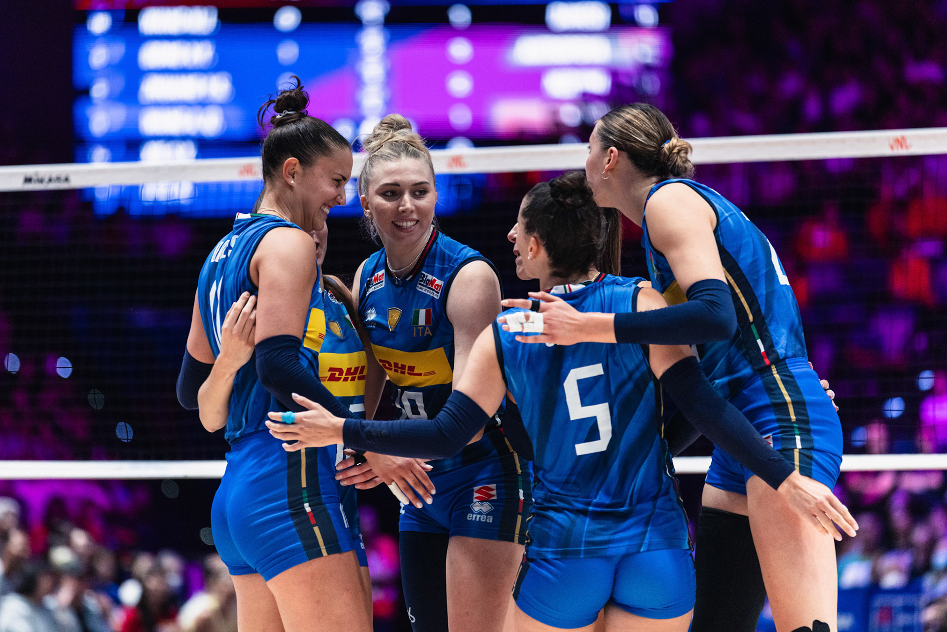 HONG KONG, China - JULY  12: Players of Italy celebrate scoring a point during Volleyball Nations League Hong Kong 2026 at Kai Tak Arena on July 12, 2026 in Hong Kong, China, (Photo by Jack Ng/Pixel Images Hong Kong)