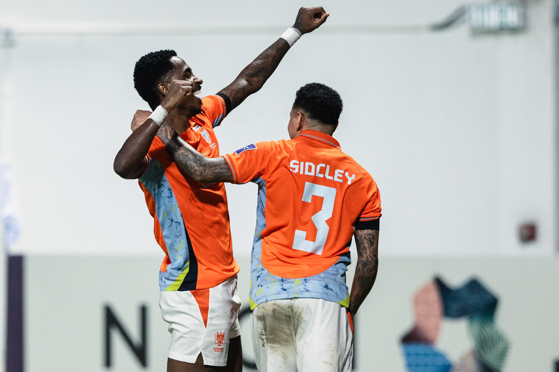Mong Kok Stadium, HONG KONG, China: Denilson of Ratchaburi FC scores and celebrates with Sidcley of Ratchaburi FC during AFC Champions League TWO - Eastern FC vs Ratchaburi FC at Mong Kok Stadium on November 5, 2025 in Hong Kong, China, (Photo by Jack Ng/Alamy Live News)