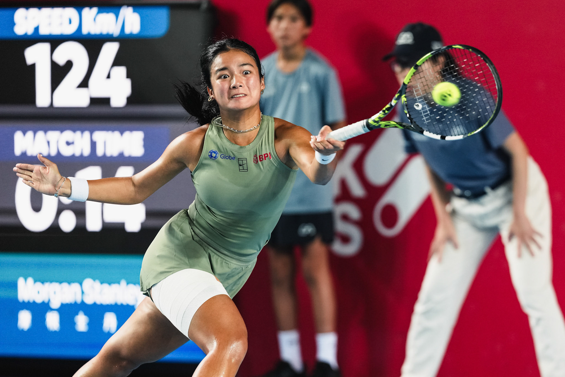 HONG KONG, China - Alexandra Eala of the Philippines vs Victoria Mboko of Canada in action during WTA 250 - Prudential Hong Kong Tennis Open at Victoria Park Tennis Court on October 30, 2025 in Hong Kong, China, (Photo by Jack Ng/Alamy Live News)