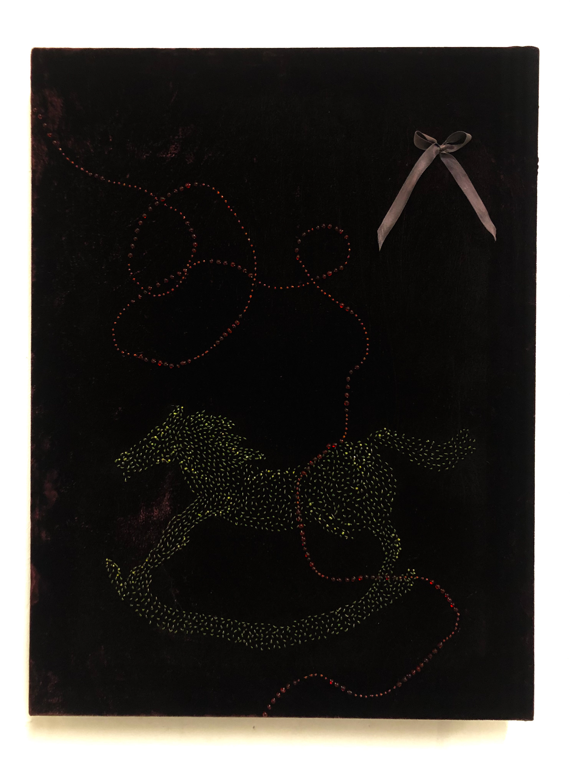 "Ribbons When I'm Gone" (24" x 18" glass beads, thread, and ribbon on velvet) NFS