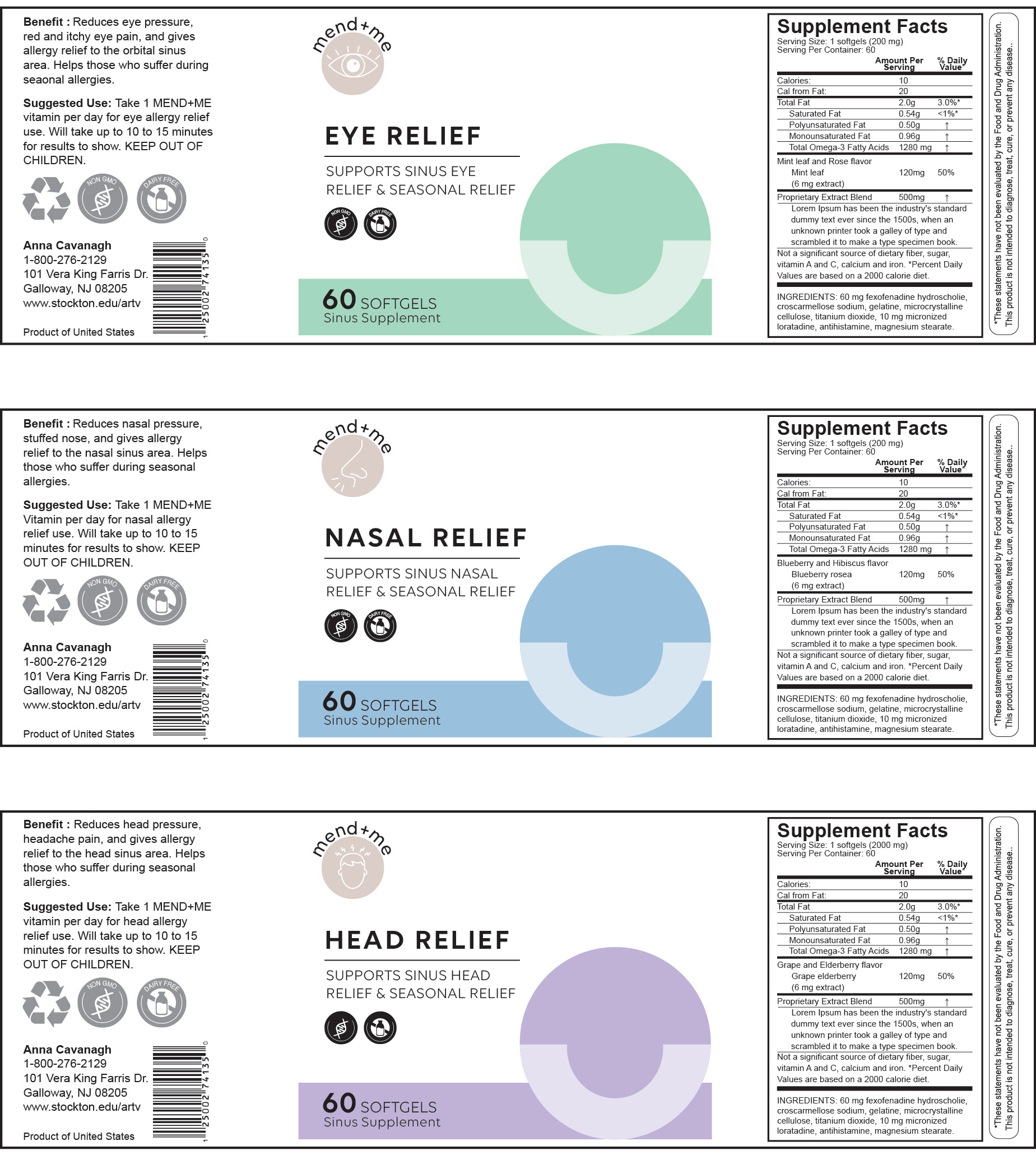 Layout of labels with Non GMO and Dairy free labels, and updated nutrition facts, warnings and more.