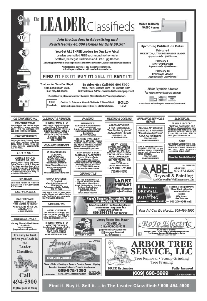 The Tuckerton Leader Classifieds Page 1 - Week of 01/8/2026