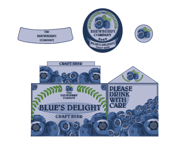 Layout of bottle pieces and package pieces.