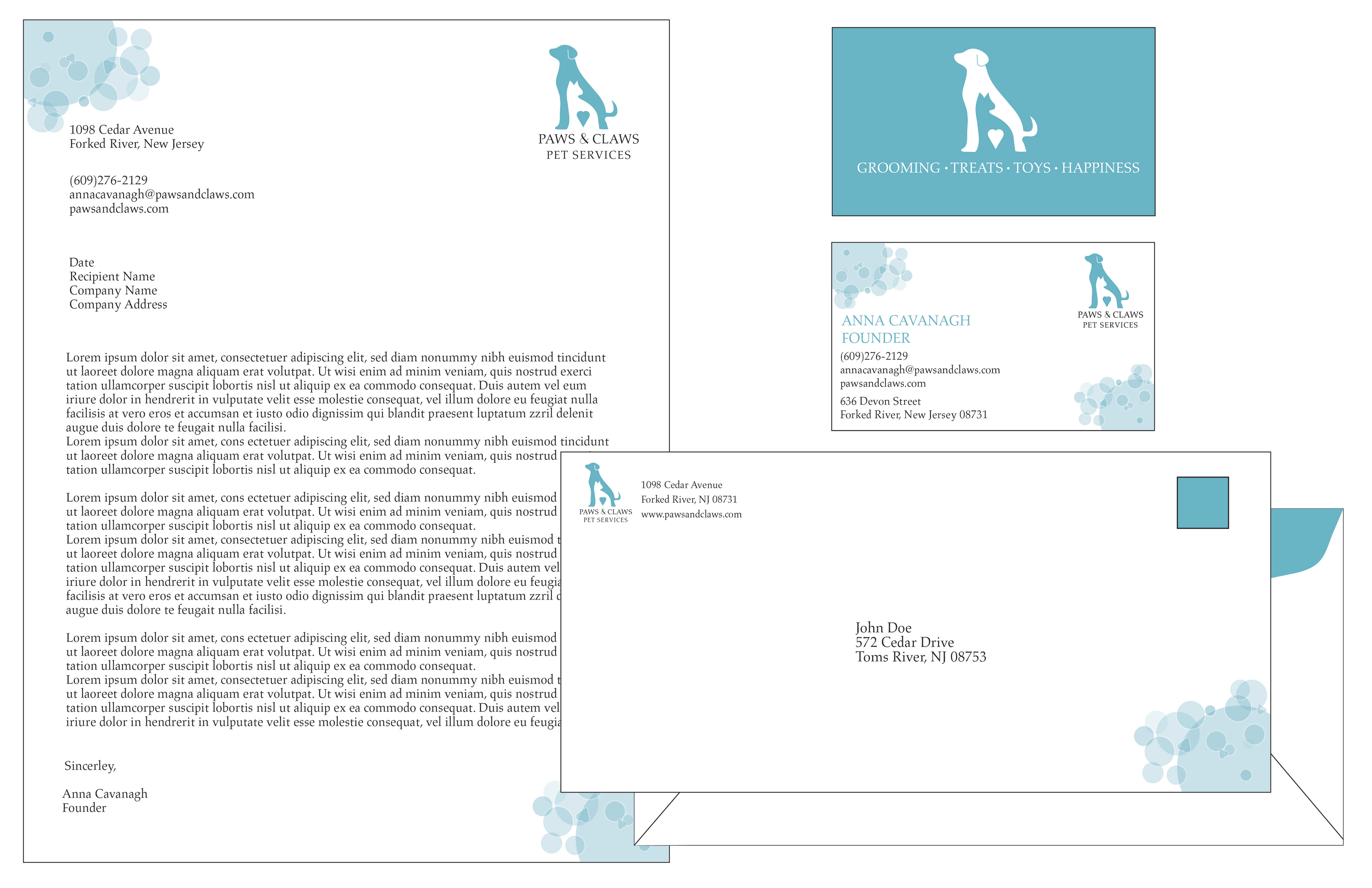 Complete stationary set for the Non Profit, with custom envelope, letterhead paper, and business cards.