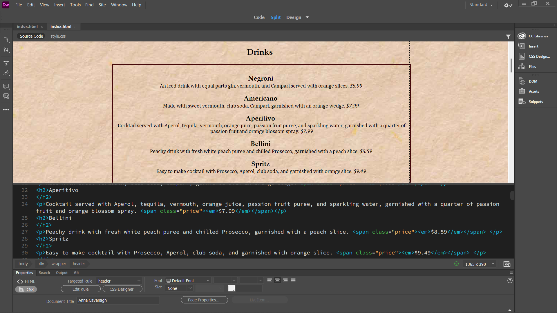Some HTML code for the web page.