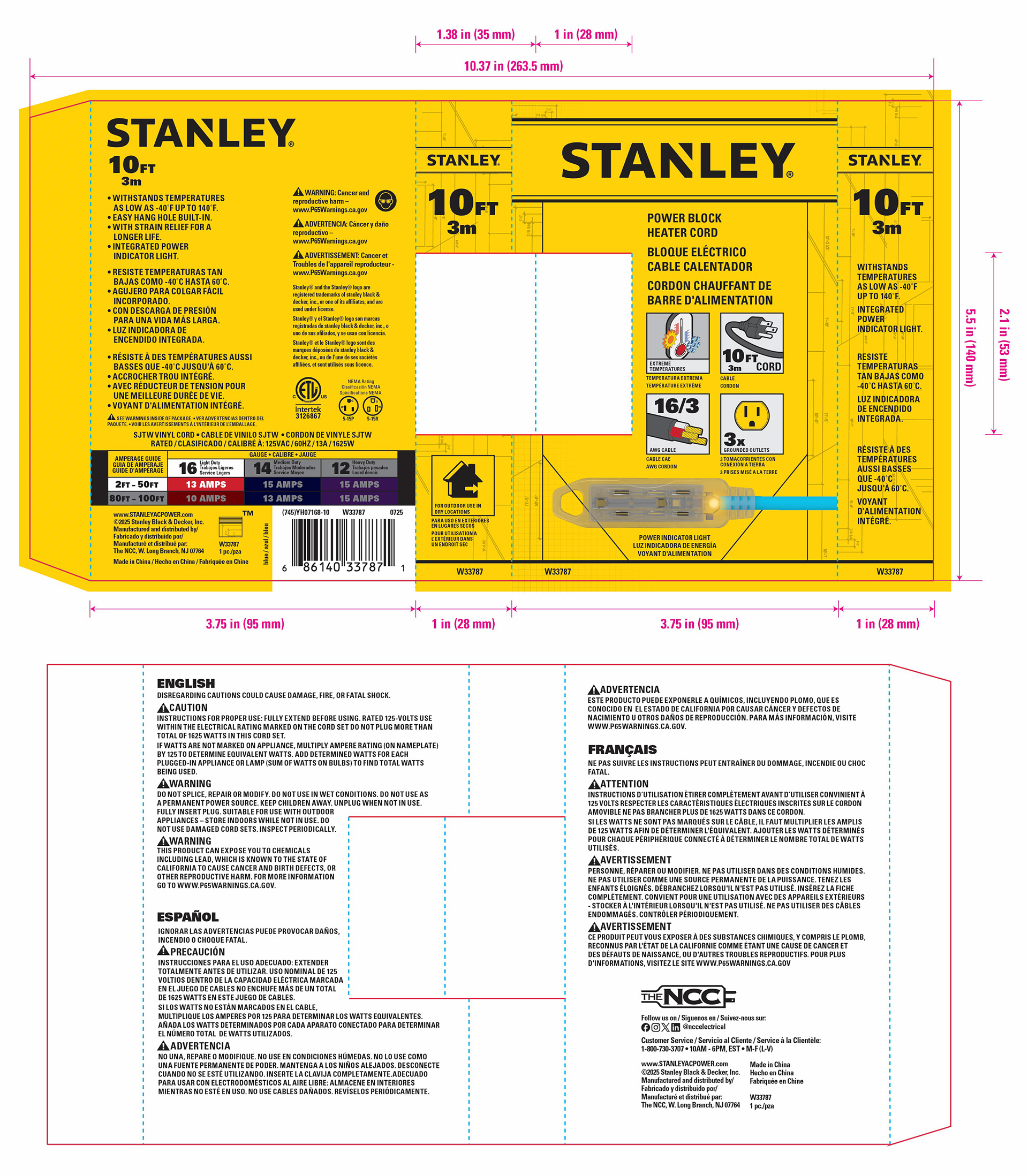STANLEY Power Block Heater Cord - Window Sleeve (2022-2025 Design)