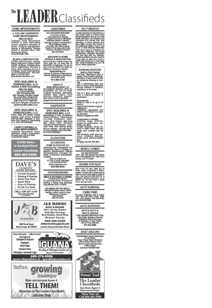 The Tuckerton Leader Classifieds Page 2 - Week of 01/8/2026