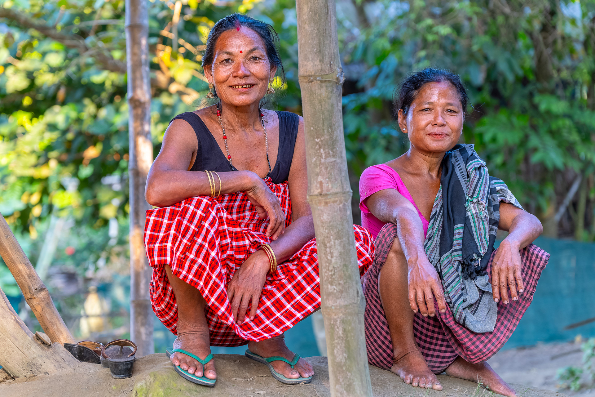 Scène de vie dans un village sur l'ile de Majuli.