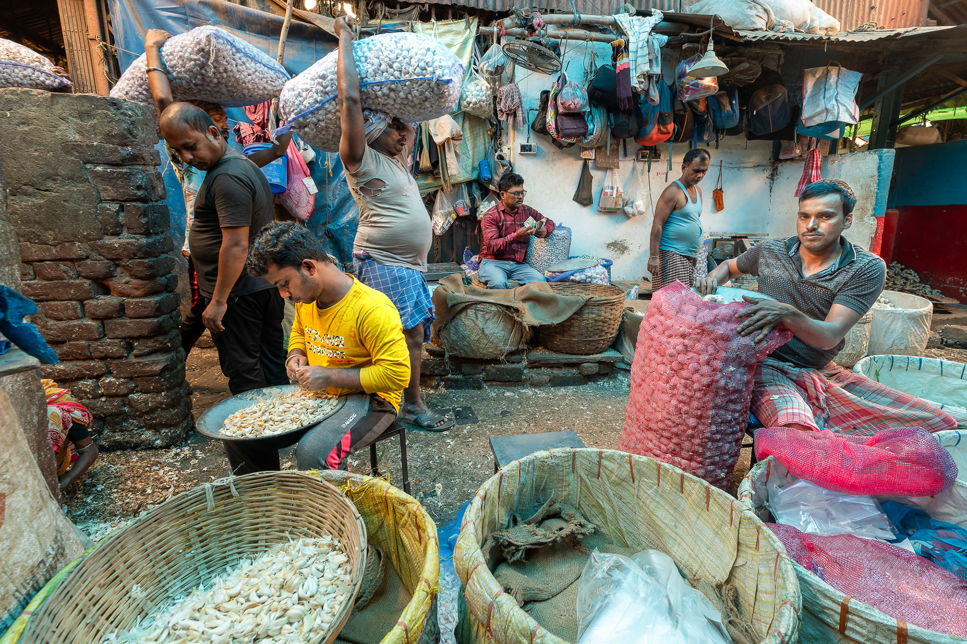 Marché aux légumes de Calcutta. Quartier de l'ail