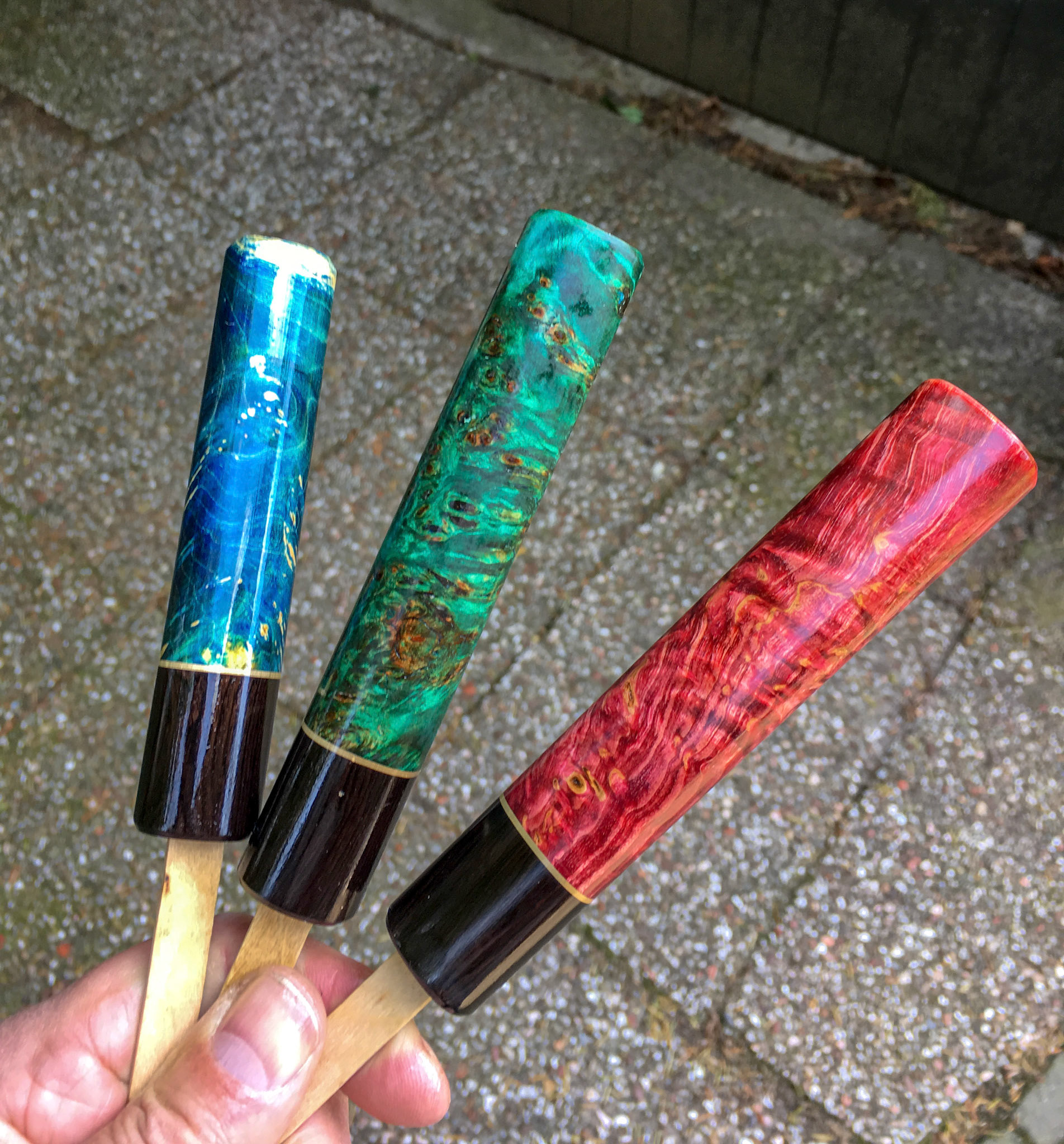 Three handles for fish, vegetables and meat.